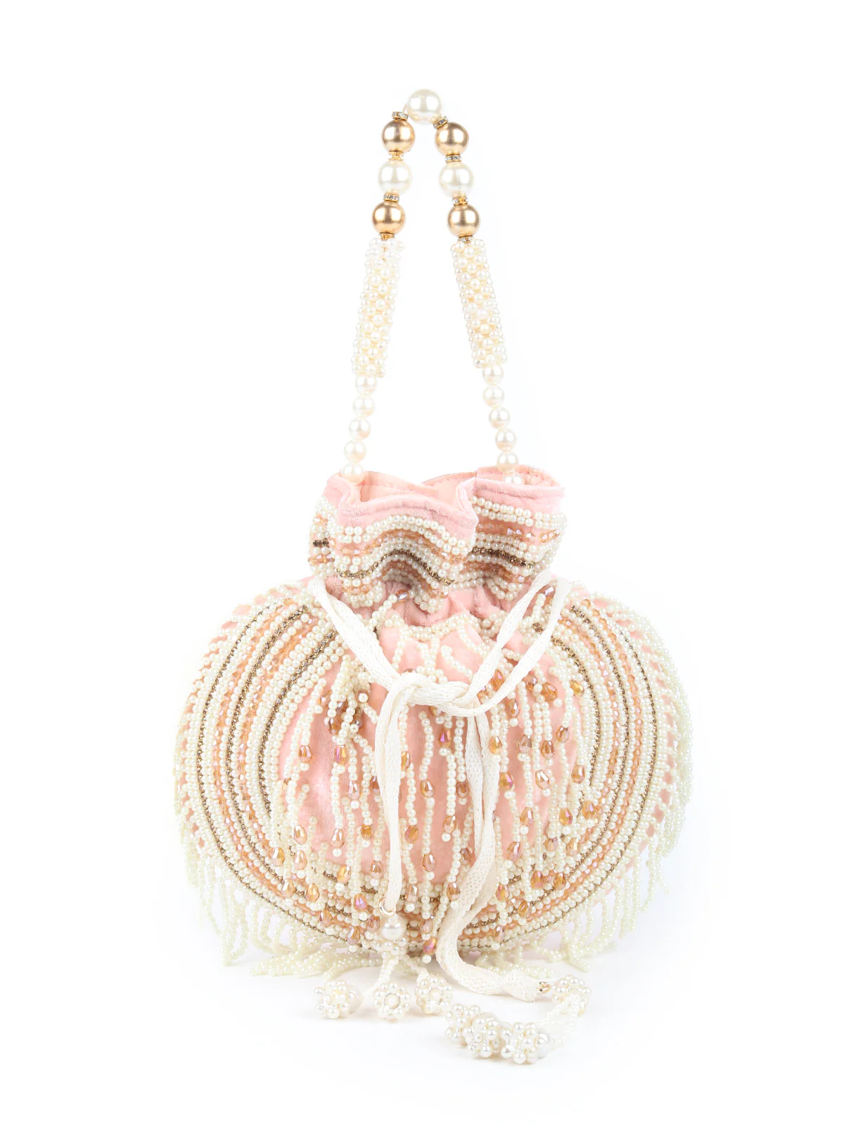 Odette Pink Embroidered Potli Bag For Women - Image 3