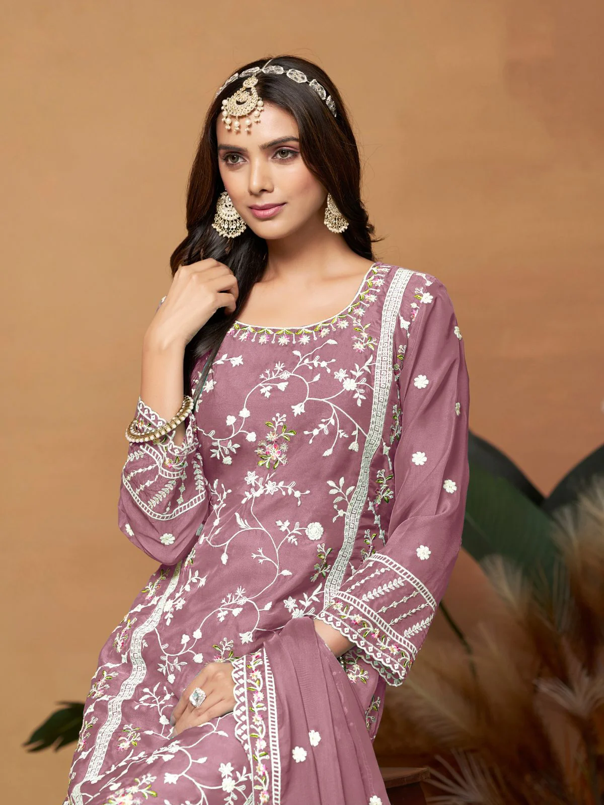 Odette Pink Embroidered Semi Stitched Kurta Set  For Women - Image 3