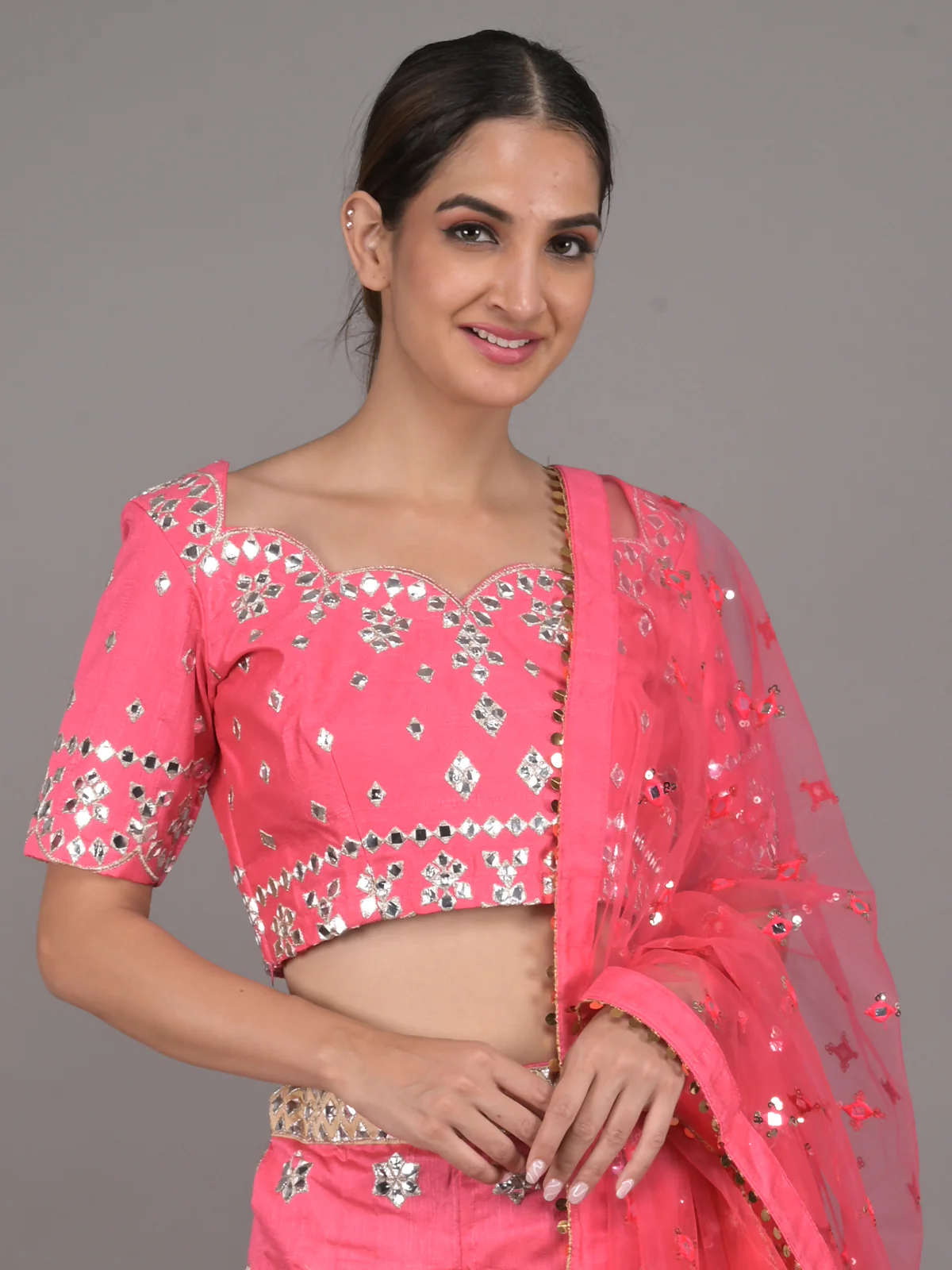 Odette Pink Embroidered Silk Blend Stitched Lehenga Set For Women - Image 4