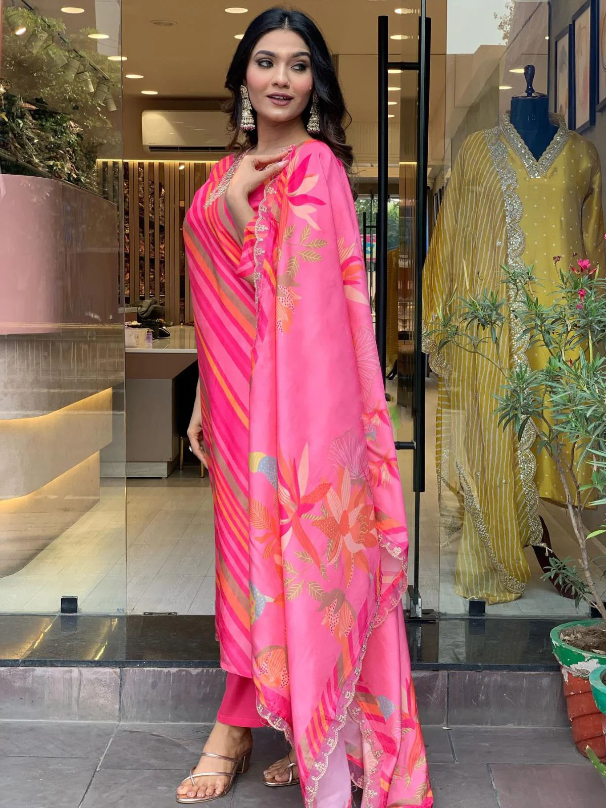 Odette Pink Embroidered Silk Blend Stitched Kurta Set For Women - Image 2