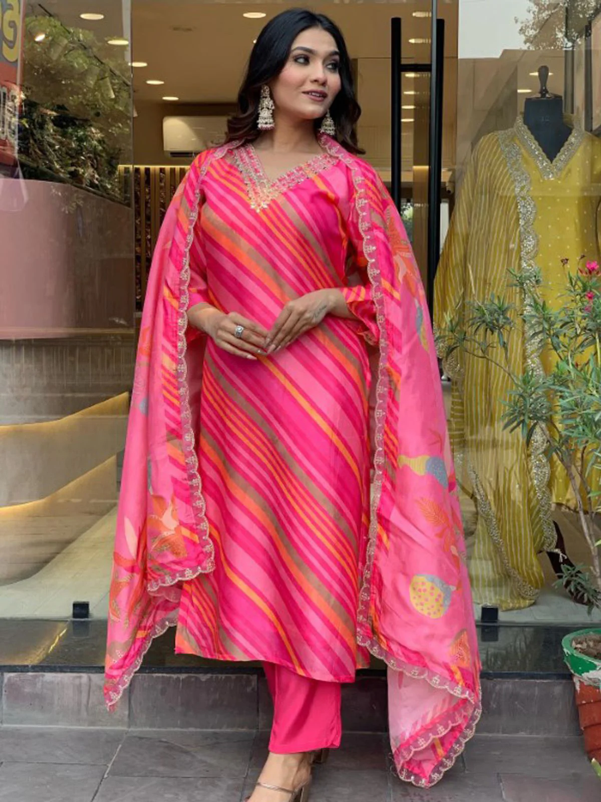 Odette Pink Embroidered Silk Blend Stitched Kurta Set For Women - Image 3