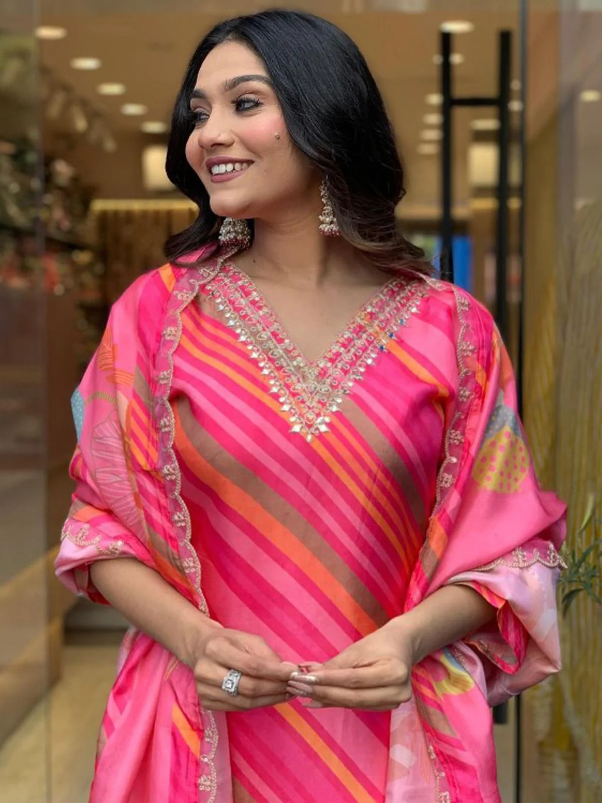 Odette Pink Embroidered Silk Blend Stitched Kurta Set For Women - Image 5