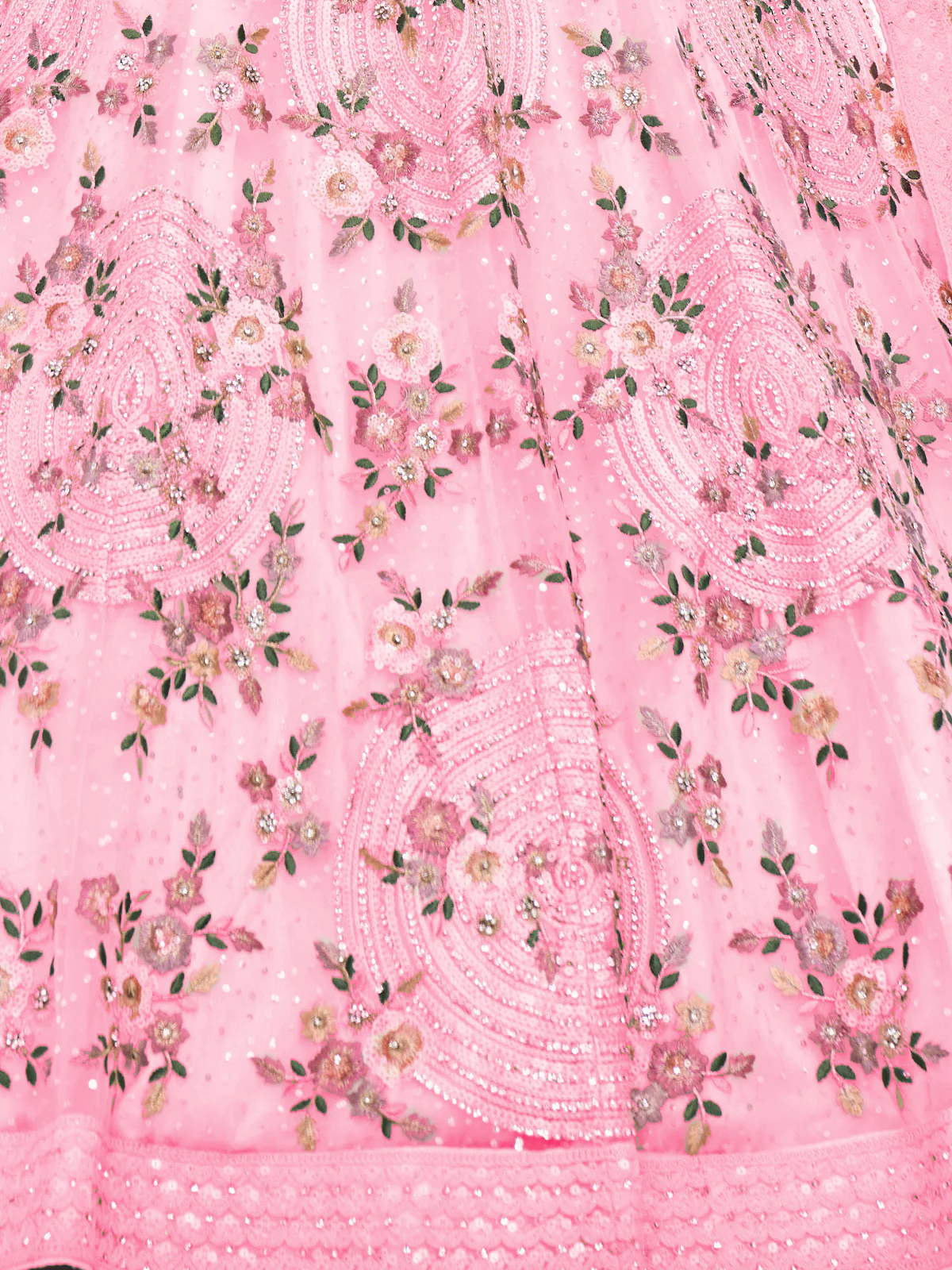 Odette Pink Embroidered Soft Net Semi Stitched Lehenga With Blouse For Women - Image 6