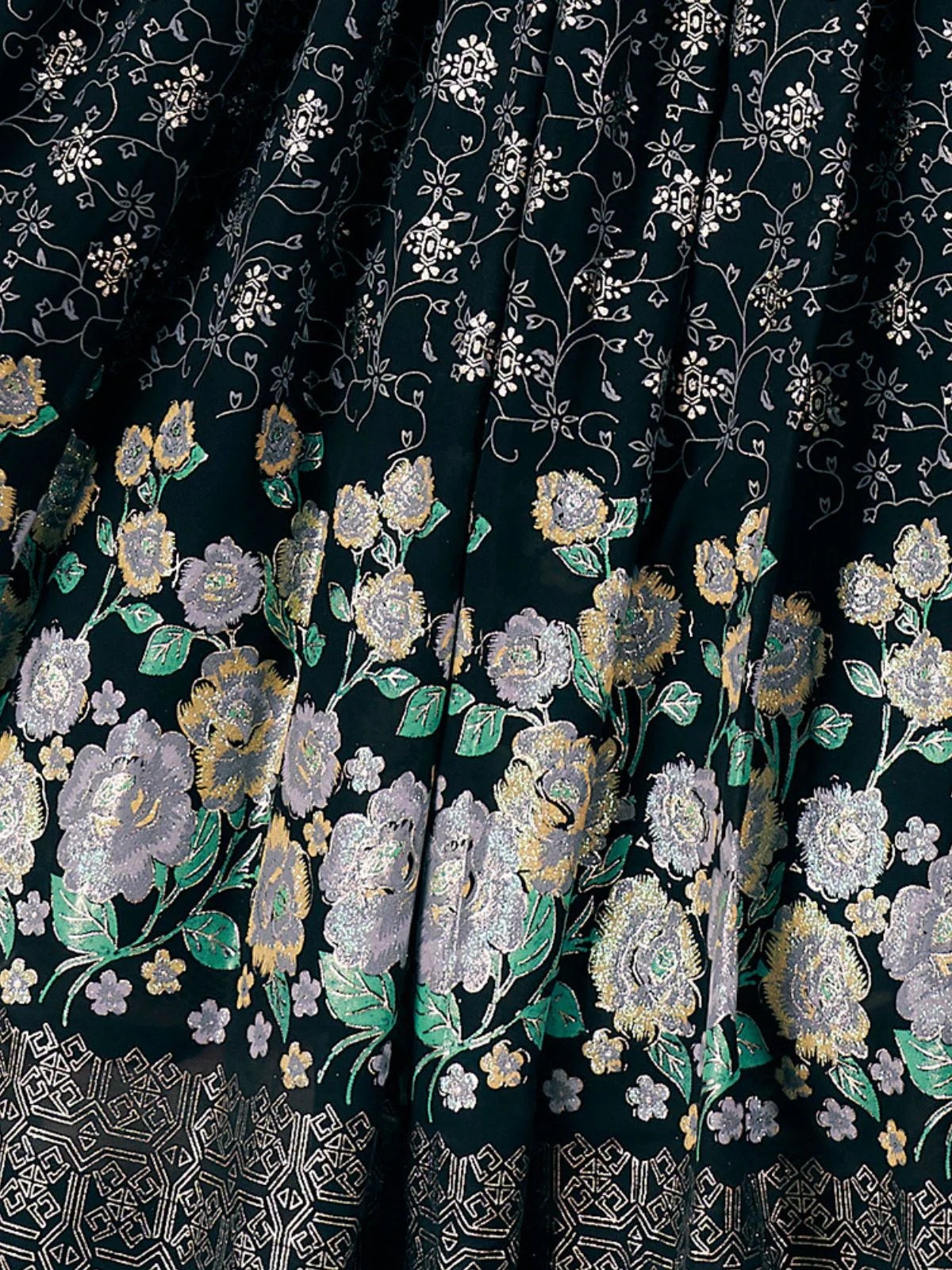 Odette Black Foux Georgette Foil Print Gown For Women - Image 6