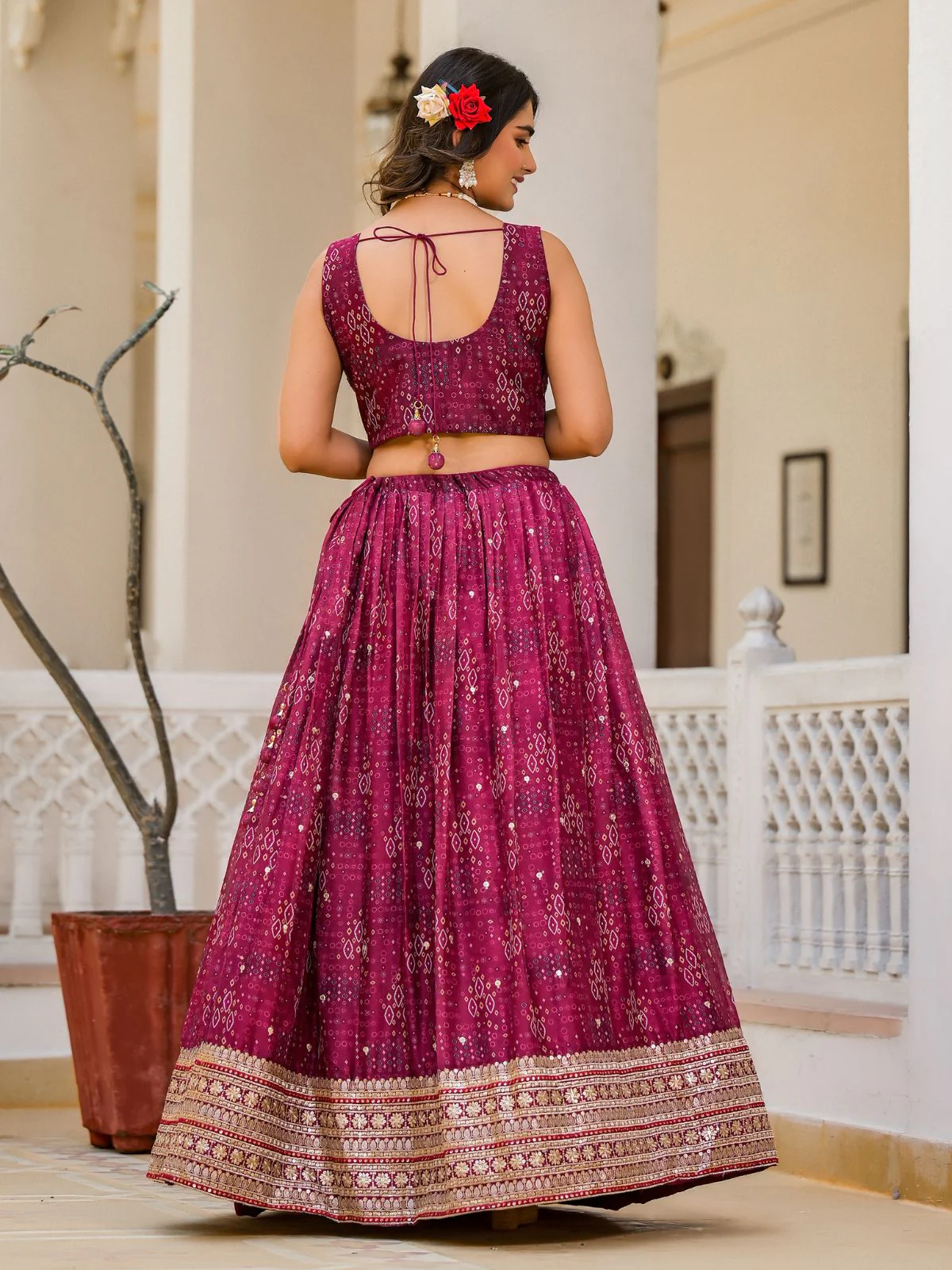 Odette Pink Georgette  Digital Printed With Sequins Work Stitched lehenga For Women - Image 5