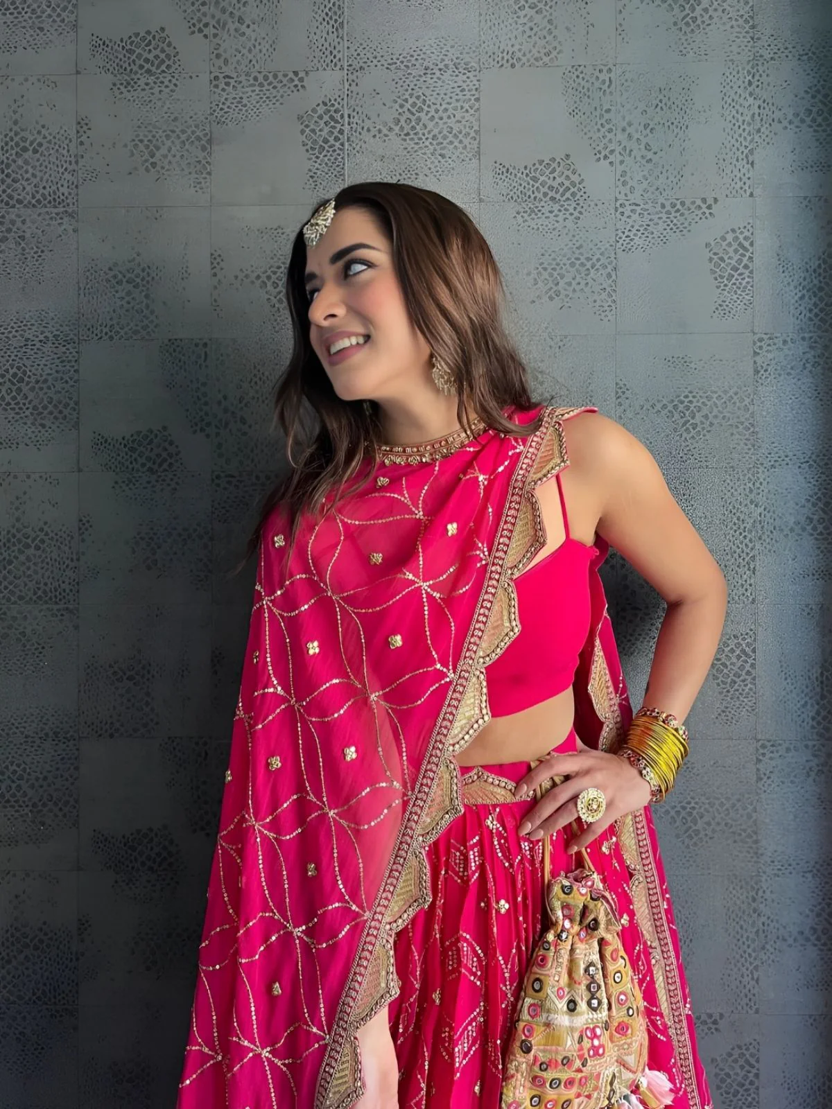 Odette Pink Georgette Embellished Semi-Stitched lehenga For Women - Image 4