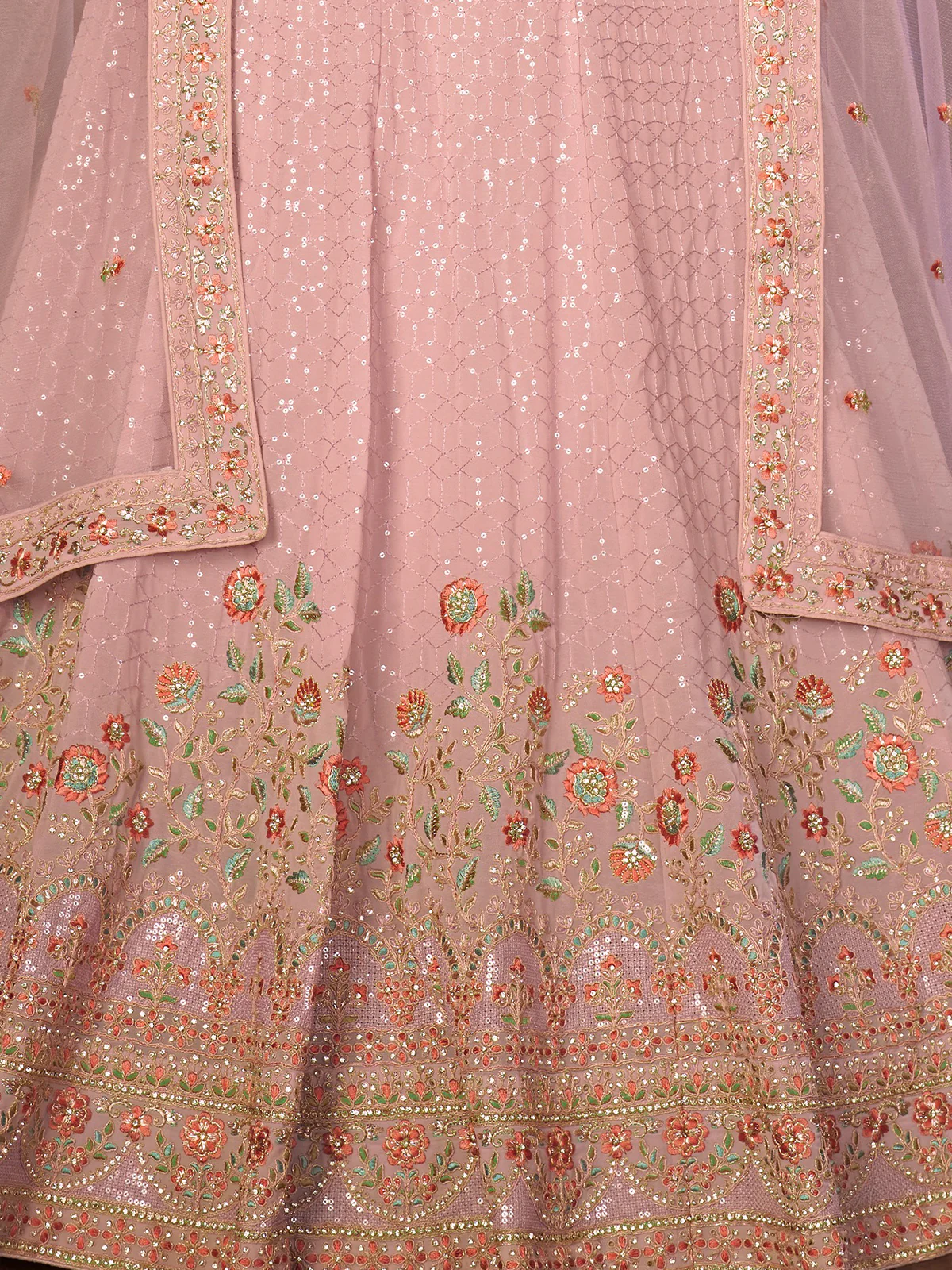 Odette Pink Georgette Embellished Semi Stitched Lehenga With Unstitched Blouse for Women - Image 5