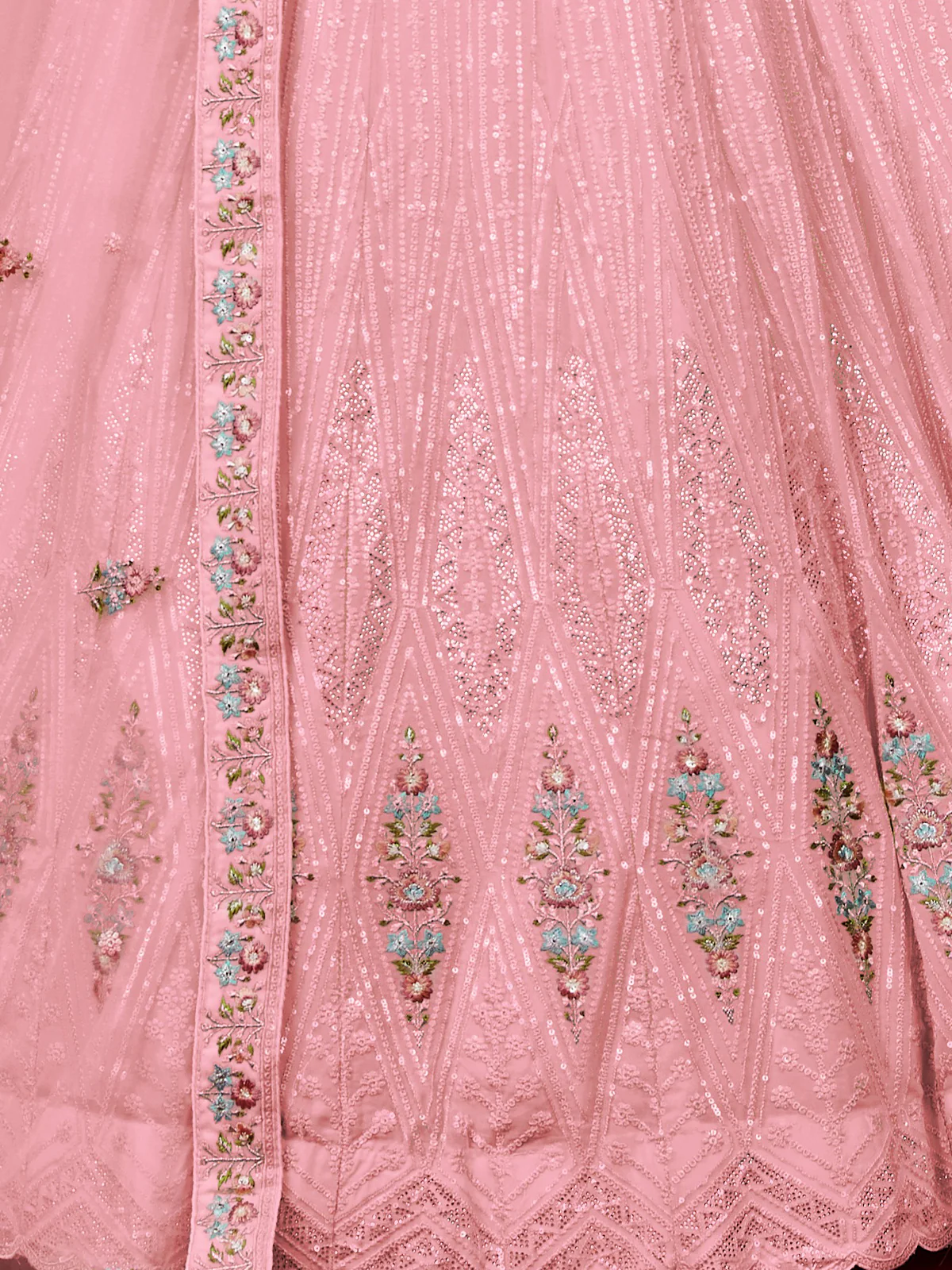 Odette Pink Georgette Embellished Semi Stitched Lehenga With Unstitched Blouse for Women - Image 5