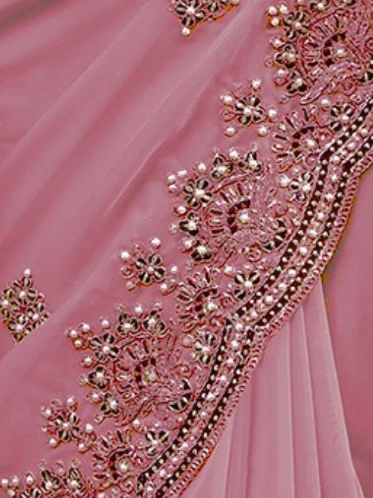 Odette Pink Georgette Embroidered Elegant Saree For Women - Image 4