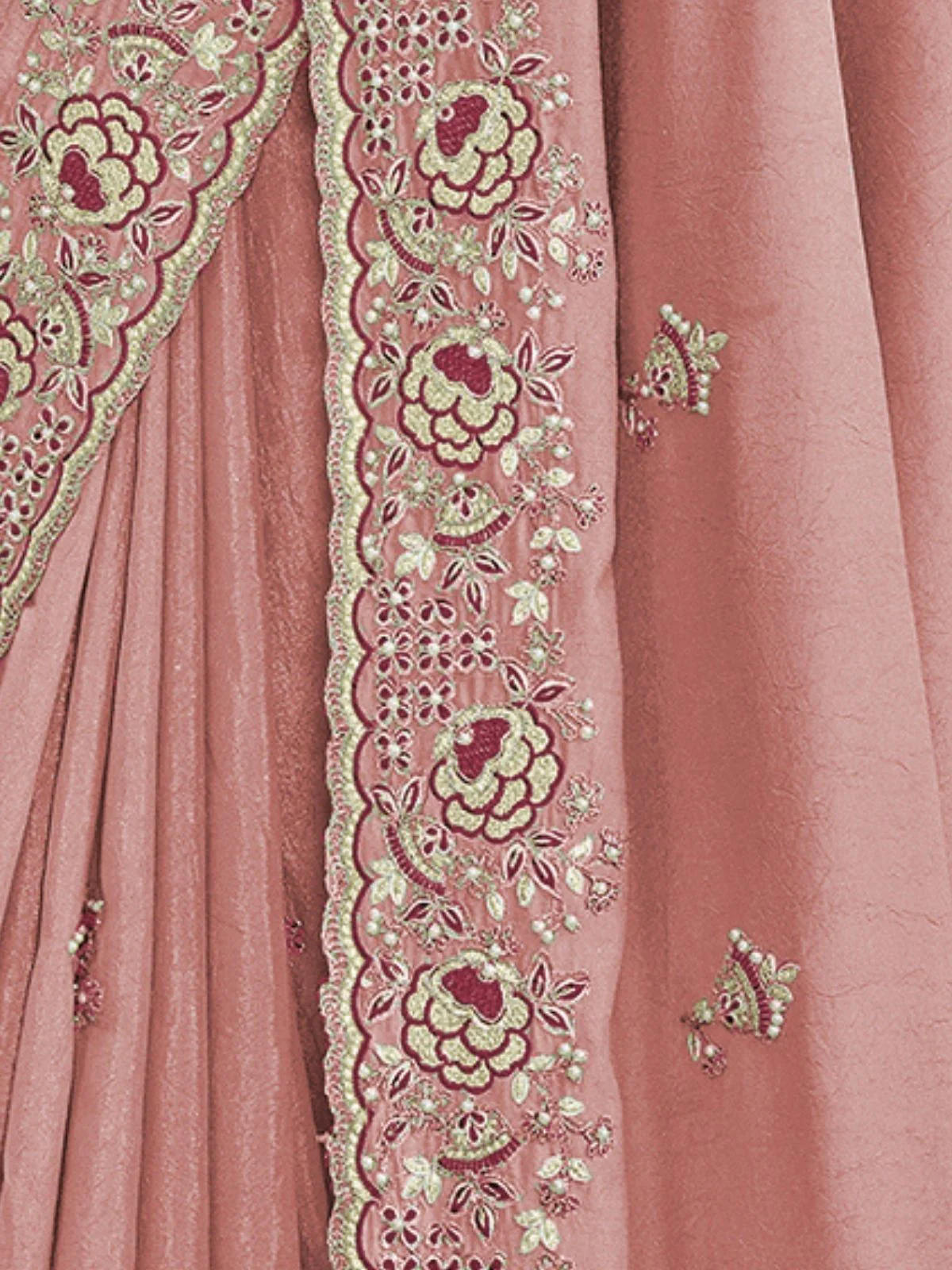 Odette Pink Georgette Embroidered Elegant Saree For Women - Image 4