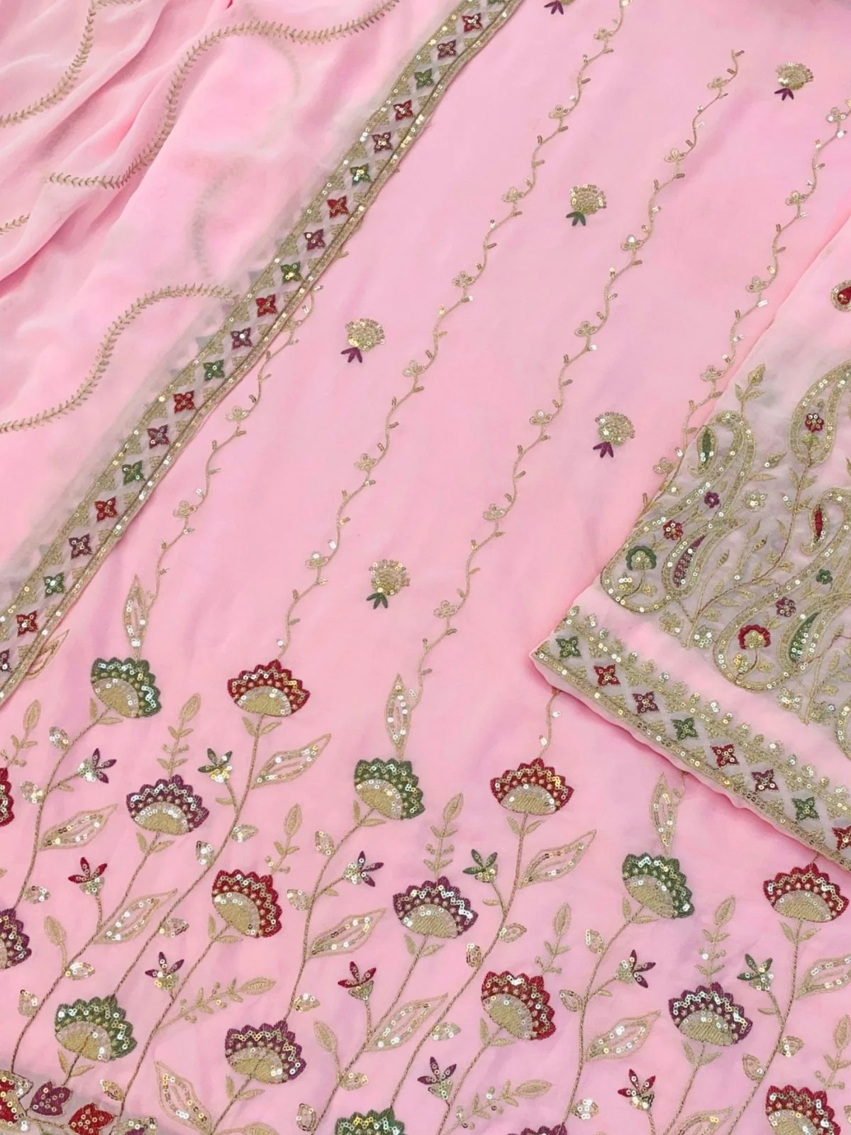 Odette Pink Georgette Embroidered Semi-Sitched Kurta Set For Women - Image 3