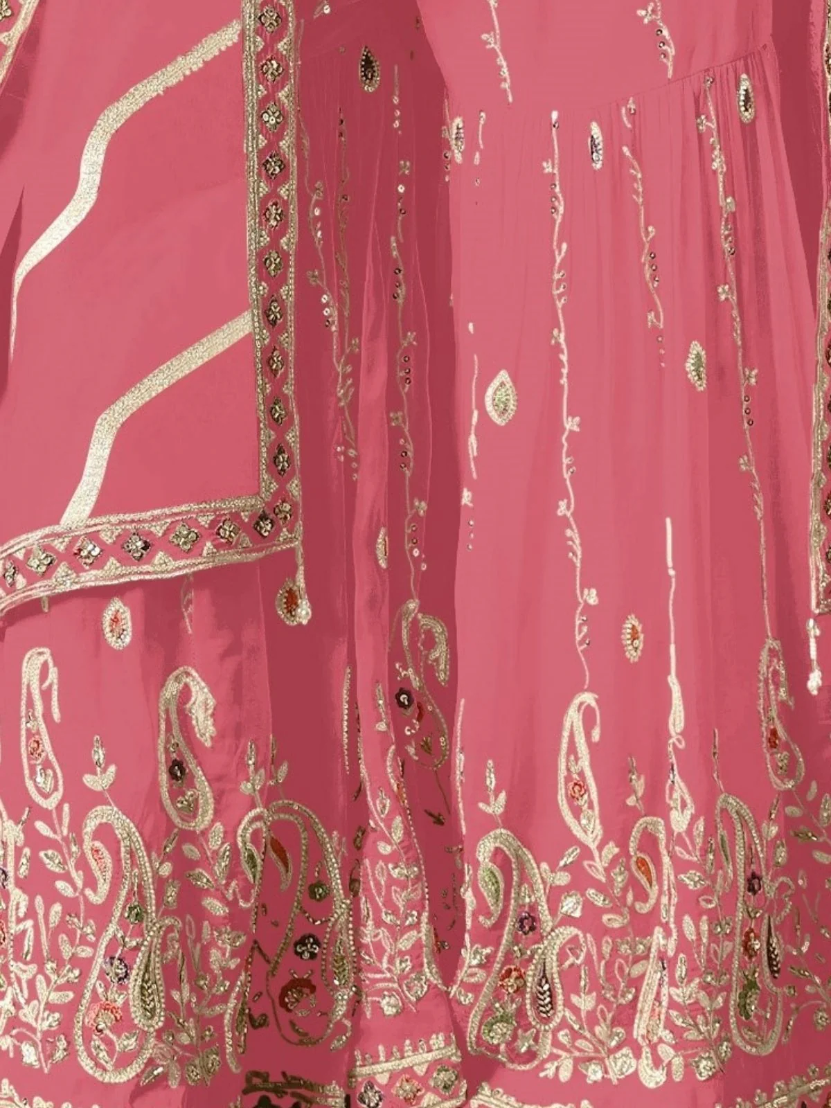 Odette Pink Georgette Embroidered Semi-Sitched Kurta Set For Women - Image 3