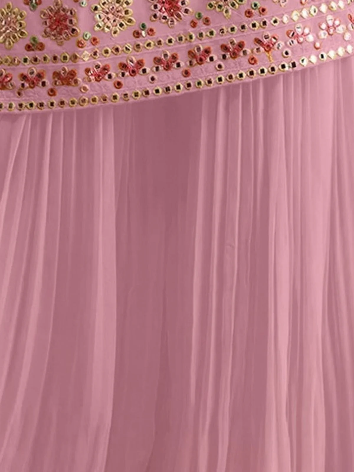 Odette Pink Georgette Embroidered Semi-Sitched Kurta Set For Women - Image 3