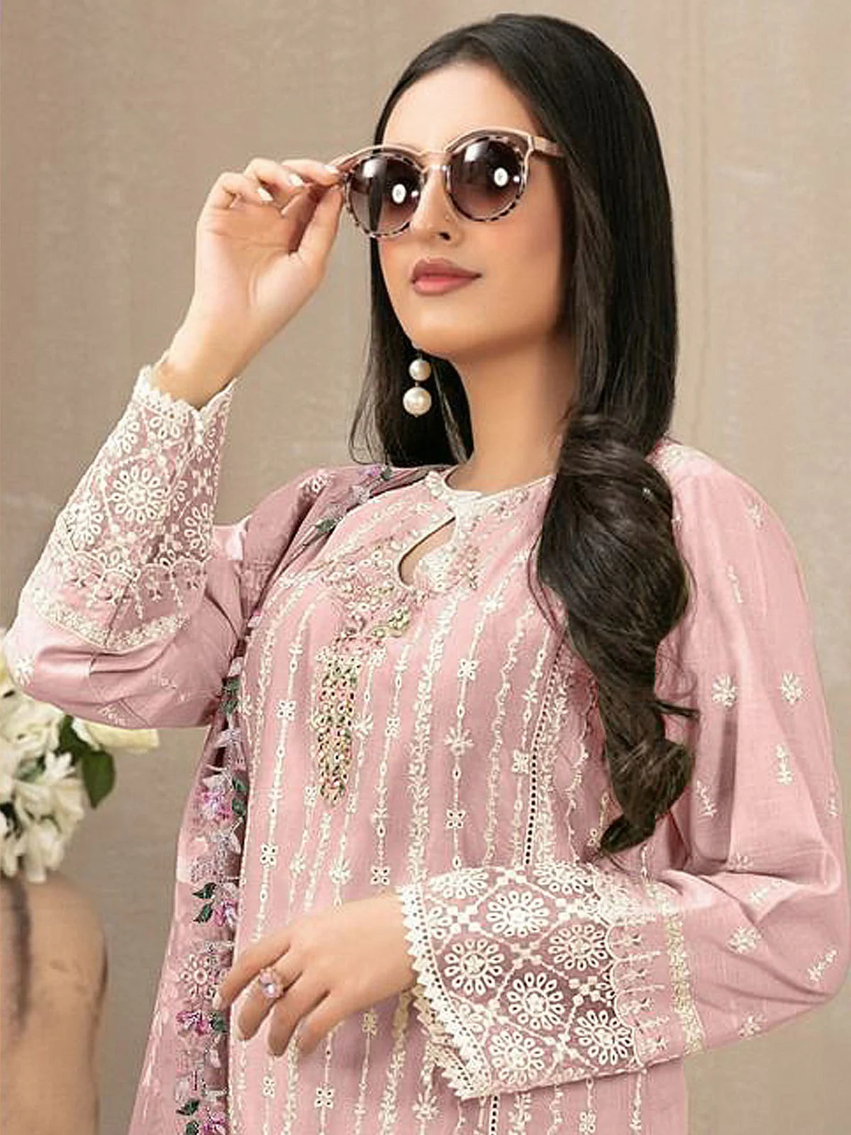 Odette Pink Georgette Embroidered Semi Stitched Kurta Set For Women - Image 2