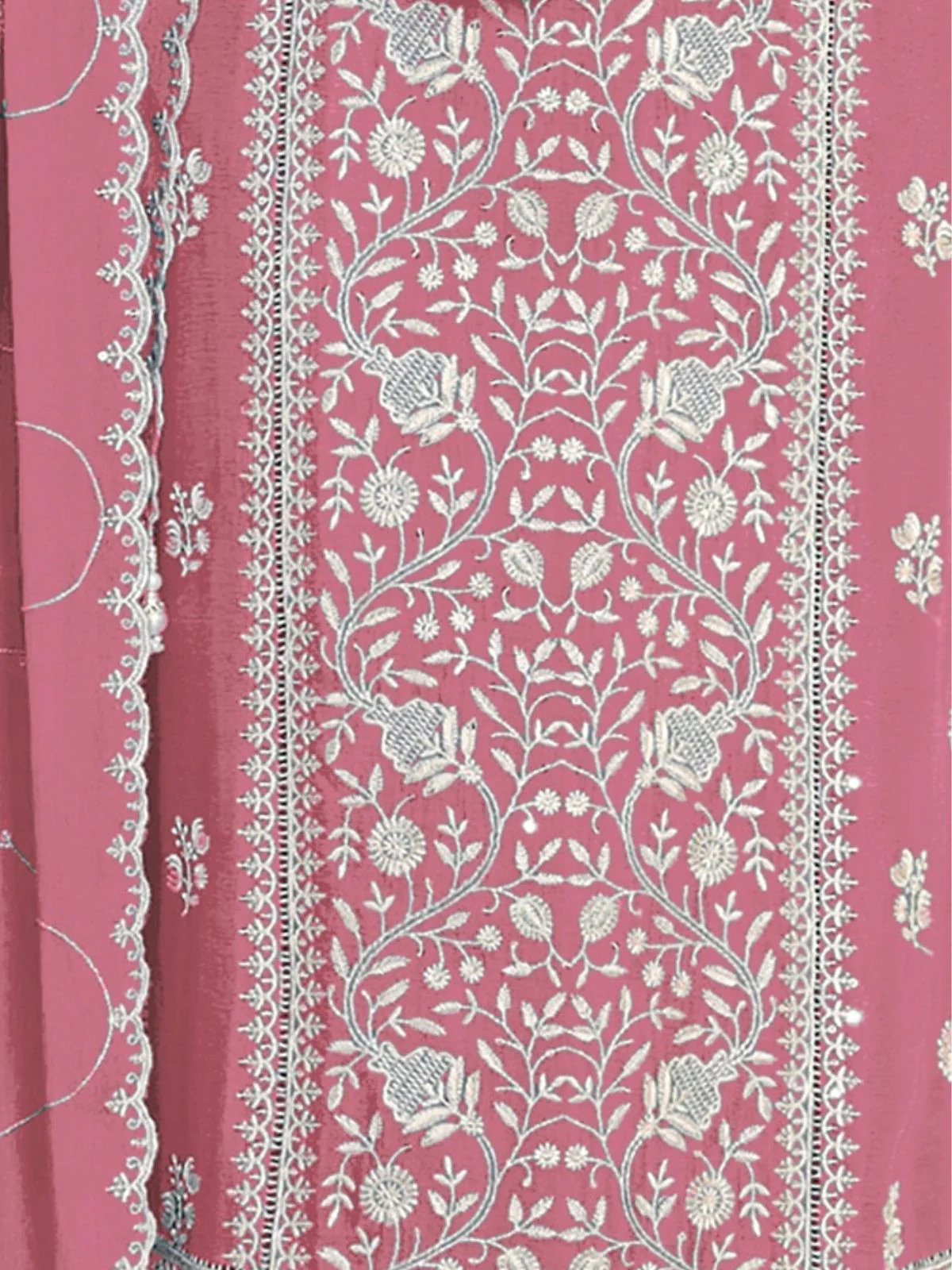 Odette Pink Georgette Embroidered Semi-Stitched Kurta Set For Women - Image 3