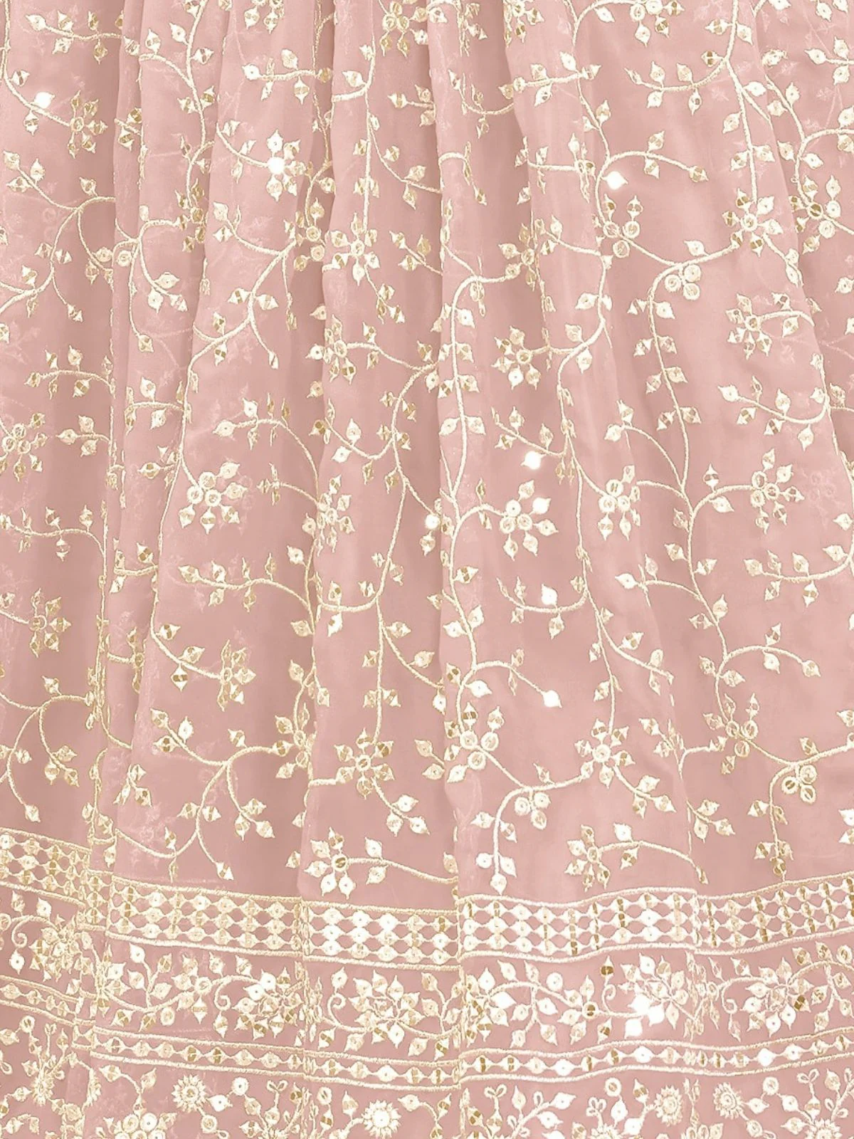 Odette Pink Georgette Embroidered Semi-Stitched Lehenga For Women - Image 5