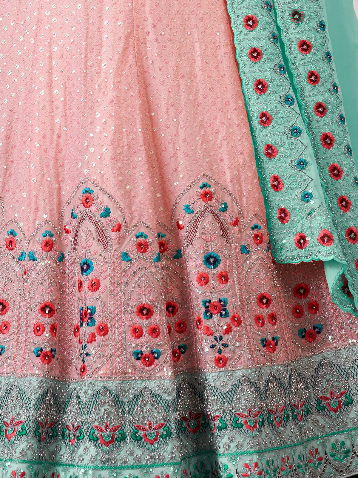Odette Pink Georgette Embroidered Semi Stitched Lehenga With Unstitched Blouse for Women - Image 6