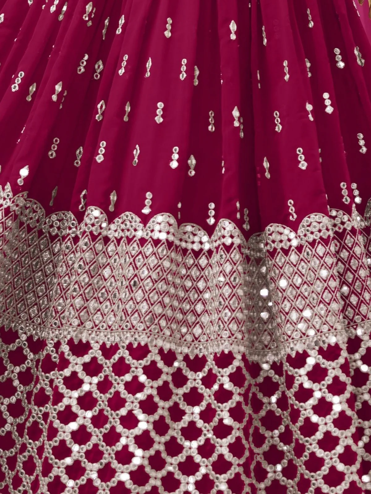 Odette Dark Pink Georgette Embroidered Semi Stitched Lehenga With Unstitched Blouse For Women - Image 6