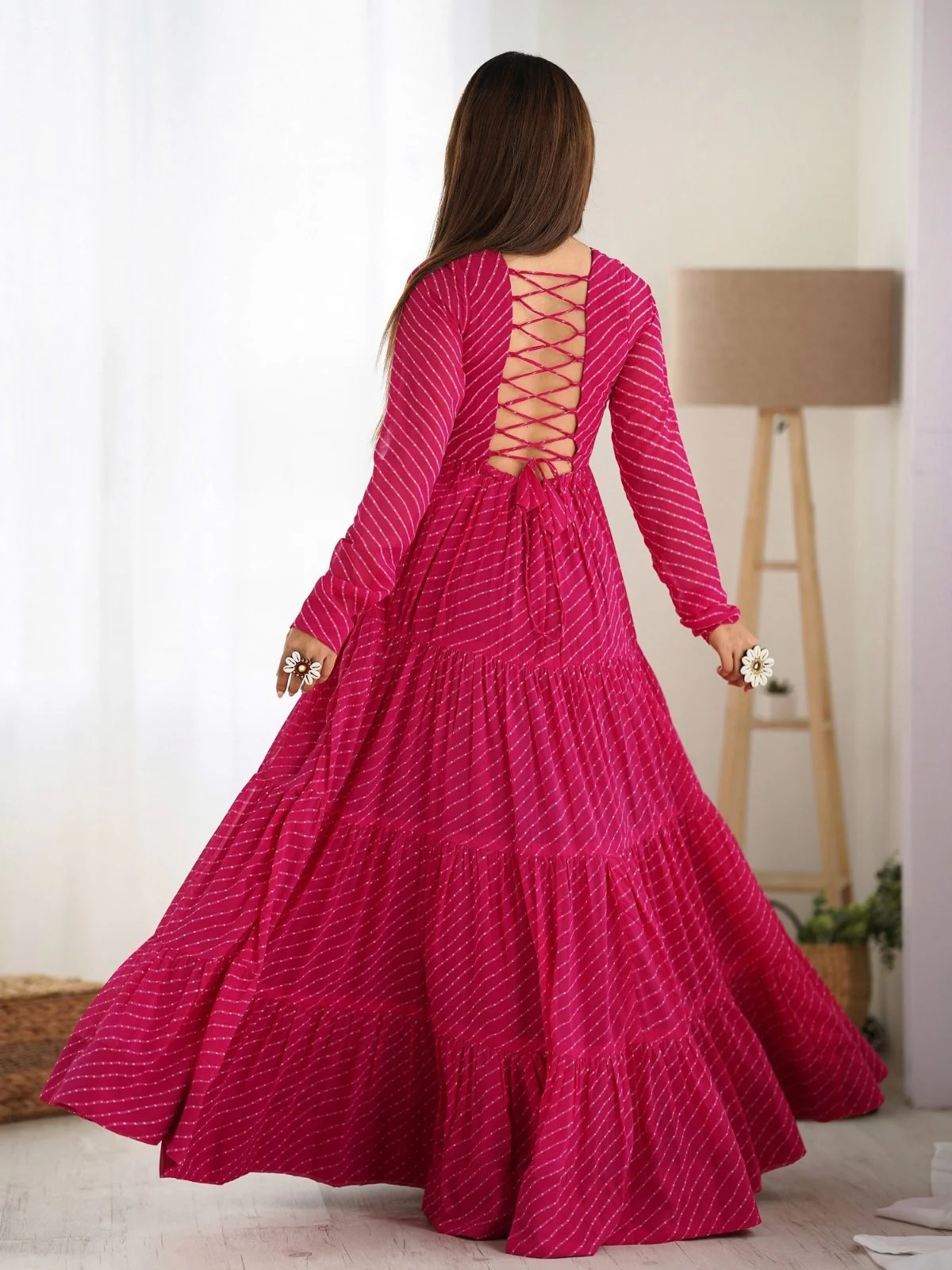 Odette Pink Georgette Embroidered Stitched Gown For Women - Image 2