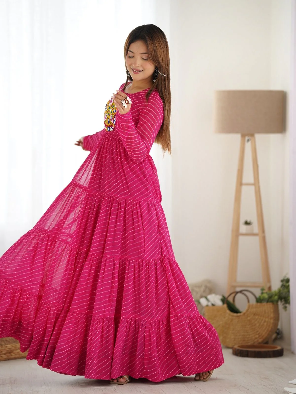 Odette Pink Georgette Embroidered Stitched Gown For Women - Image 3