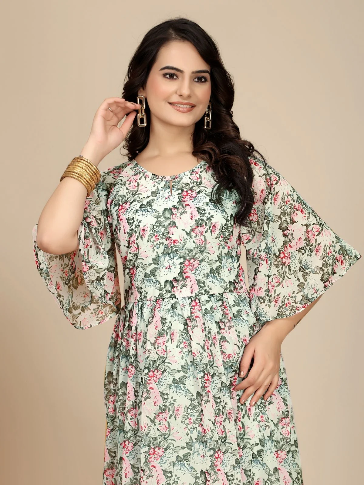 Odette Pink Georgette Printed Dress For Women - Image 5