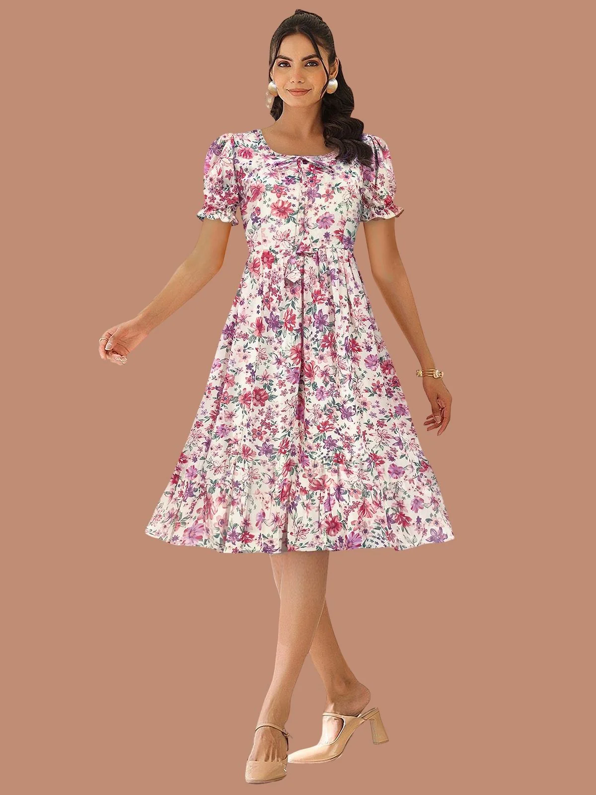 Odette Pink Georgette Printed Dress For Women