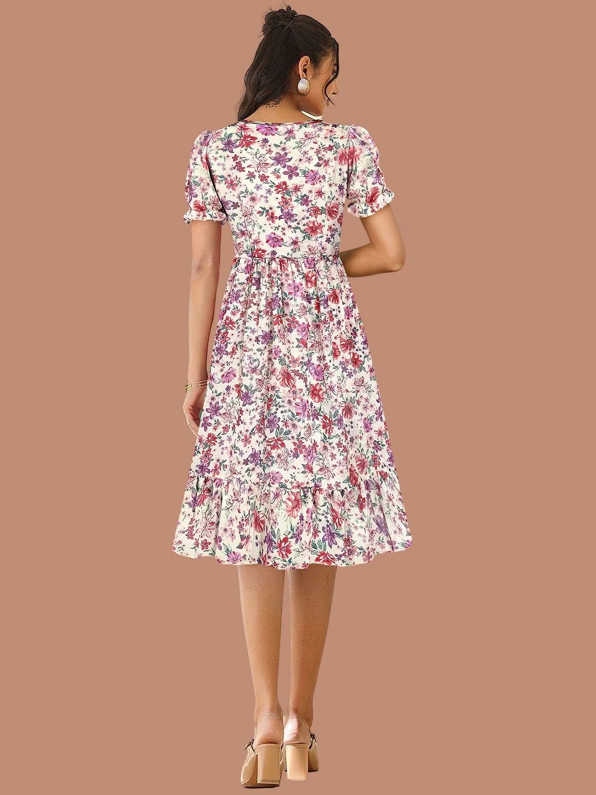 Odette Pink Georgette Printed Dress For Women - Image 3
