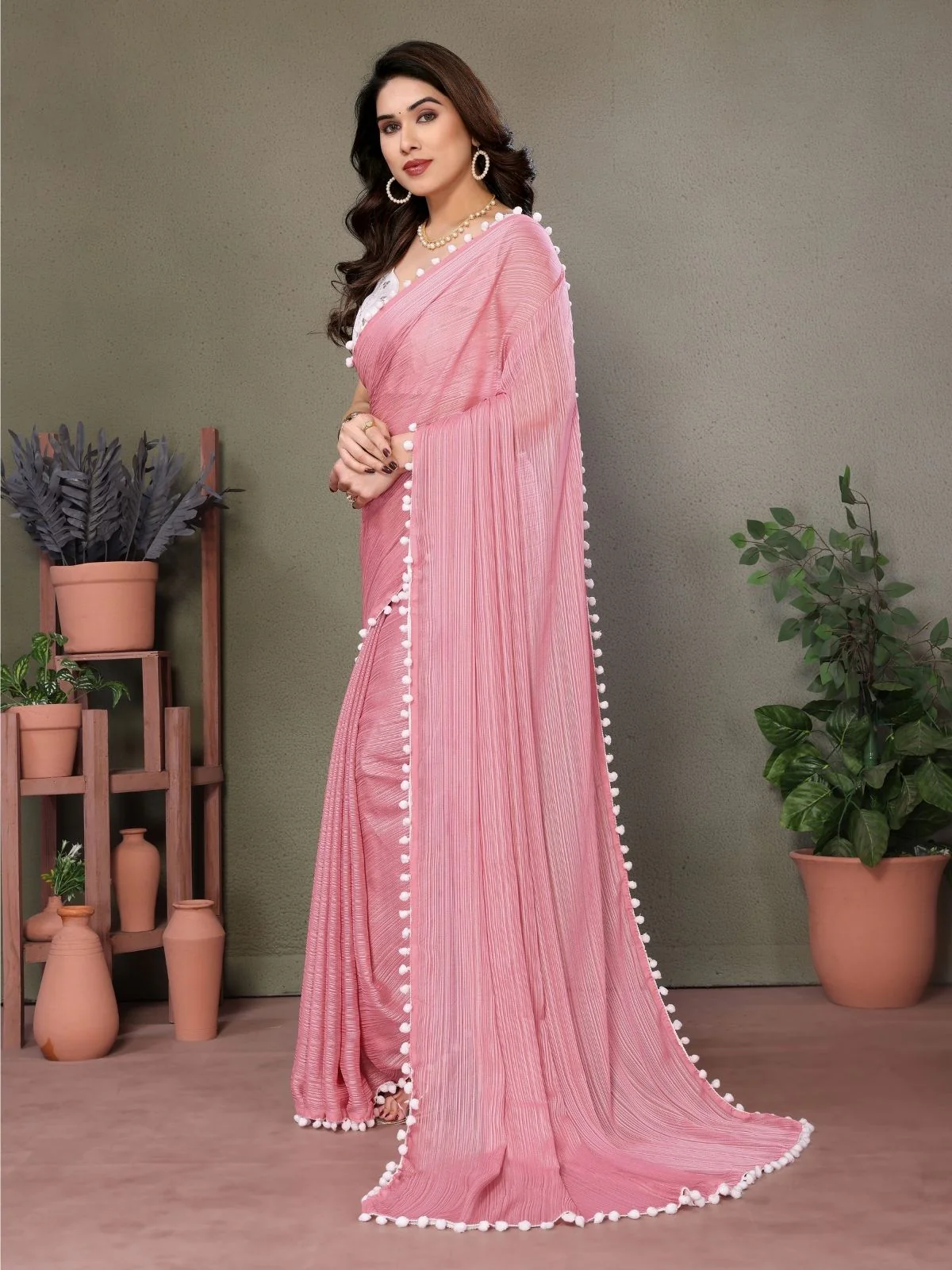 Odette Pink Georgette Printed Saree For Women - Image 2