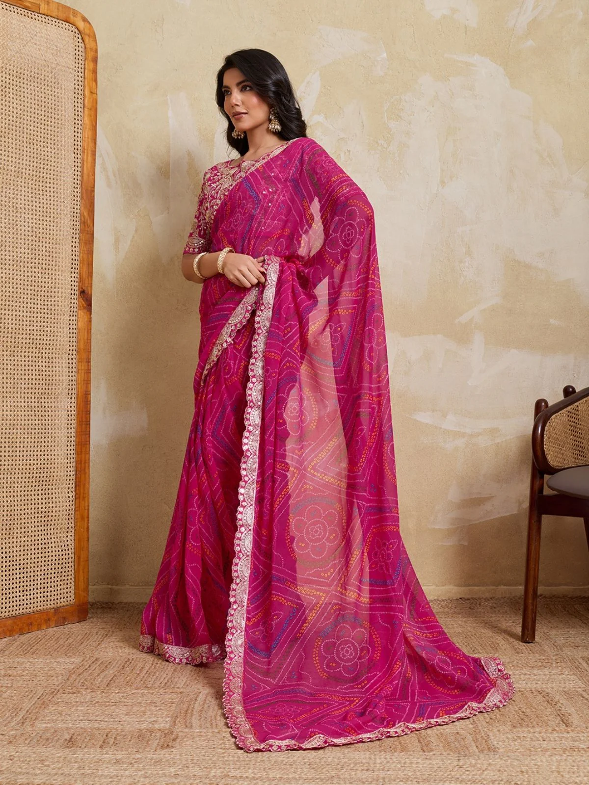 Odette Pink Georgette Printed Saree For Women - Image 2