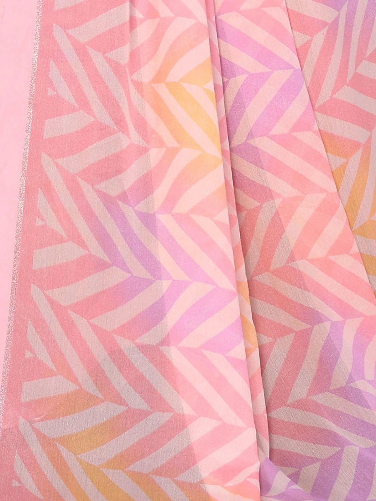 Odette Pink Georgette Printed Saree With Unstitched Blouse For Women - Image 5
