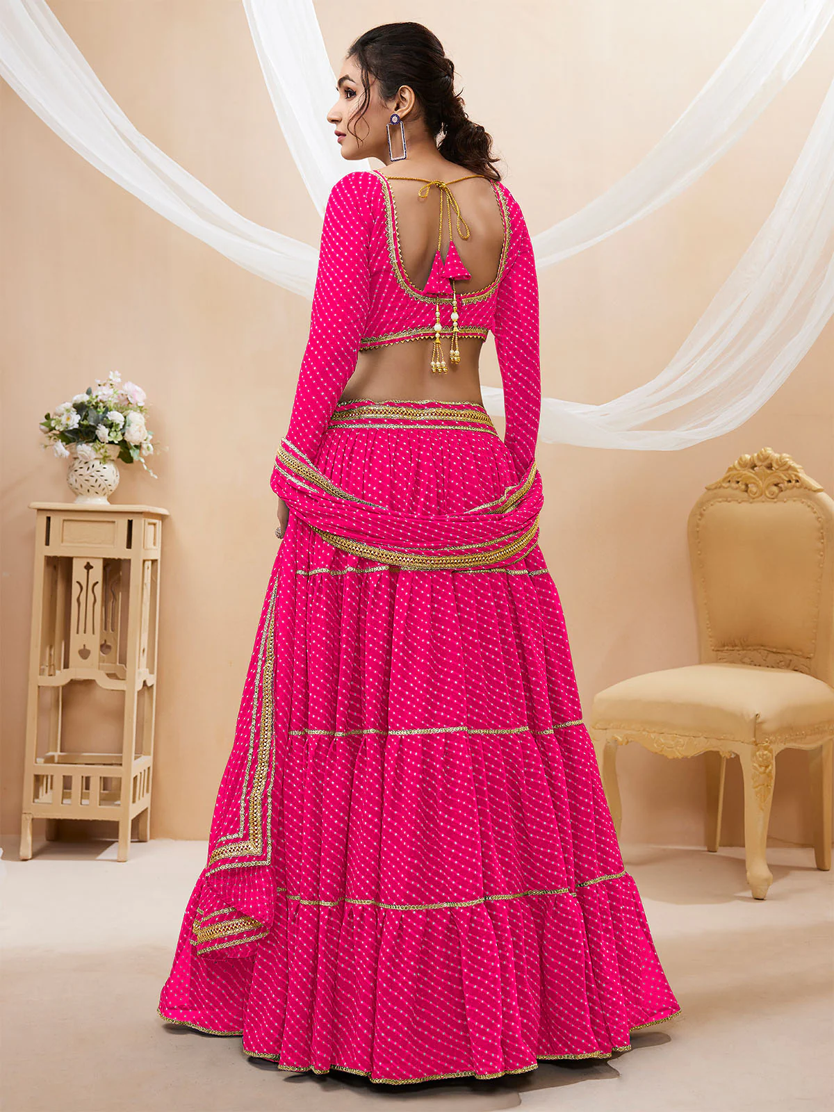 Odette Pink Georgette Printed Semi Stitched Lehenga With Unstitched Blouse For Women - Image 3