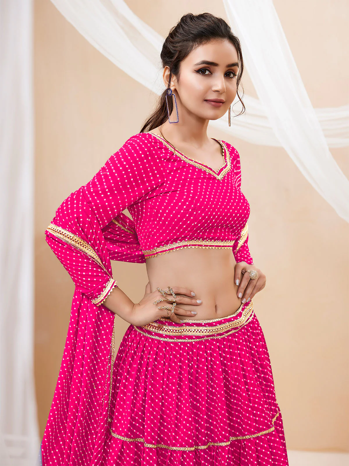 Odette Pink Georgette Printed Semi Stitched Lehenga With Unstitched Blouse For Women - Image 4