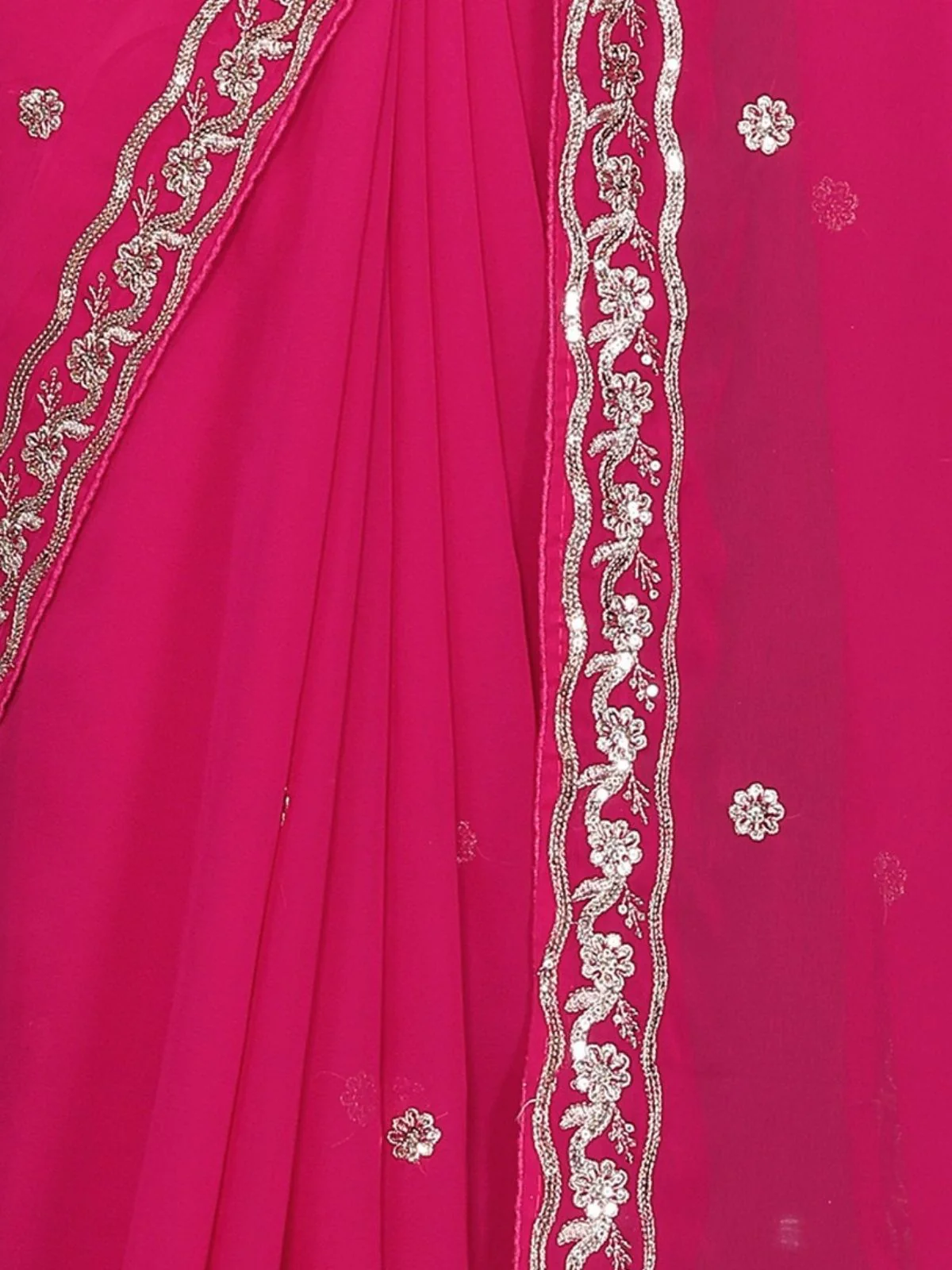 Odette Pink Georgette Solid Saree For Women - Image 6