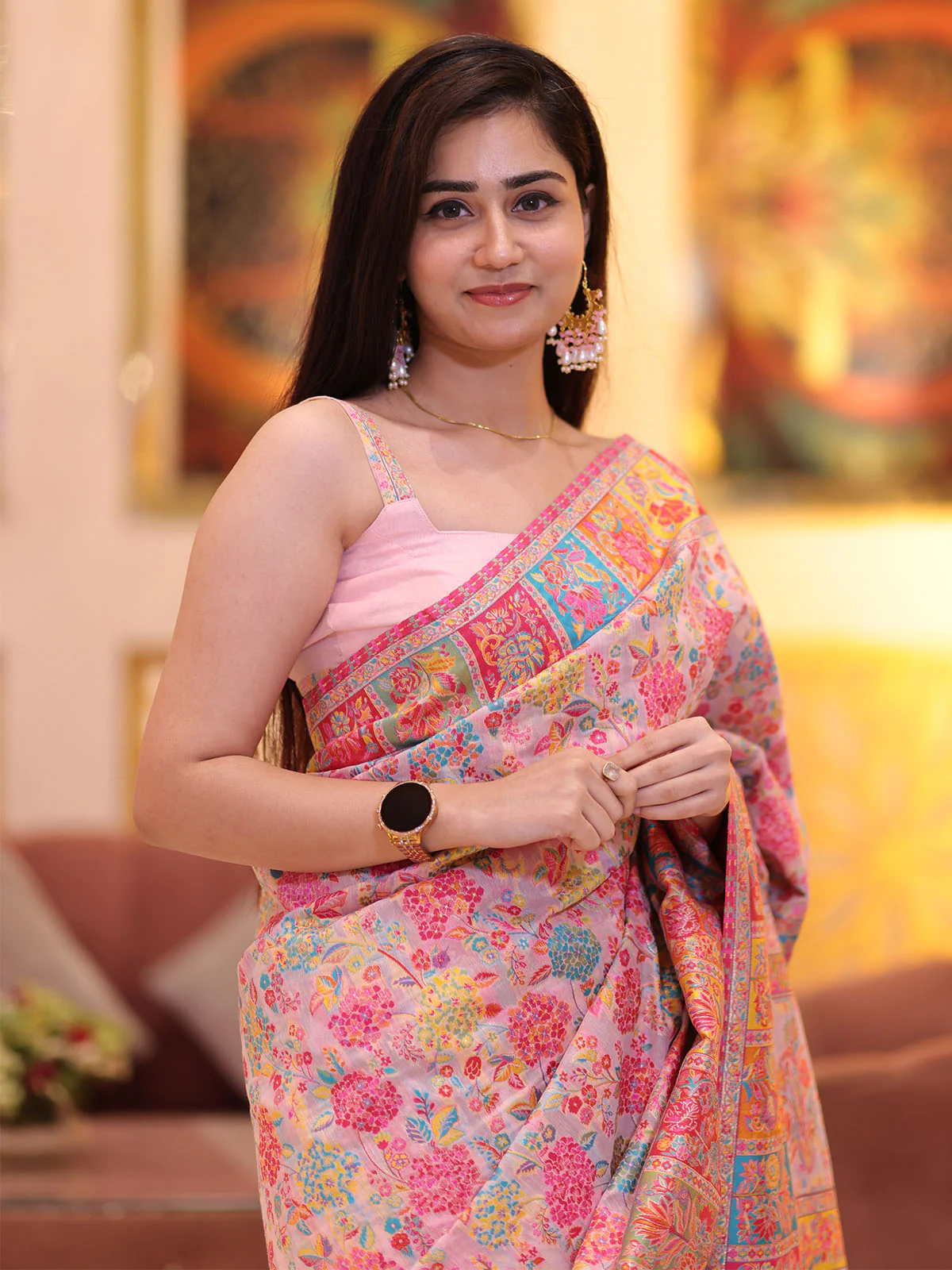 Odette Pink Kashmiri Handloom Woven Saree For Women - Image 3