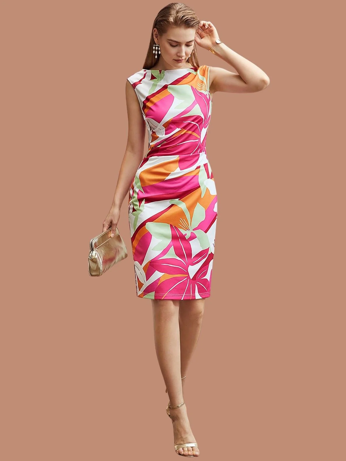 Odette Pink Knitted Printed Dress For Women - Image 2