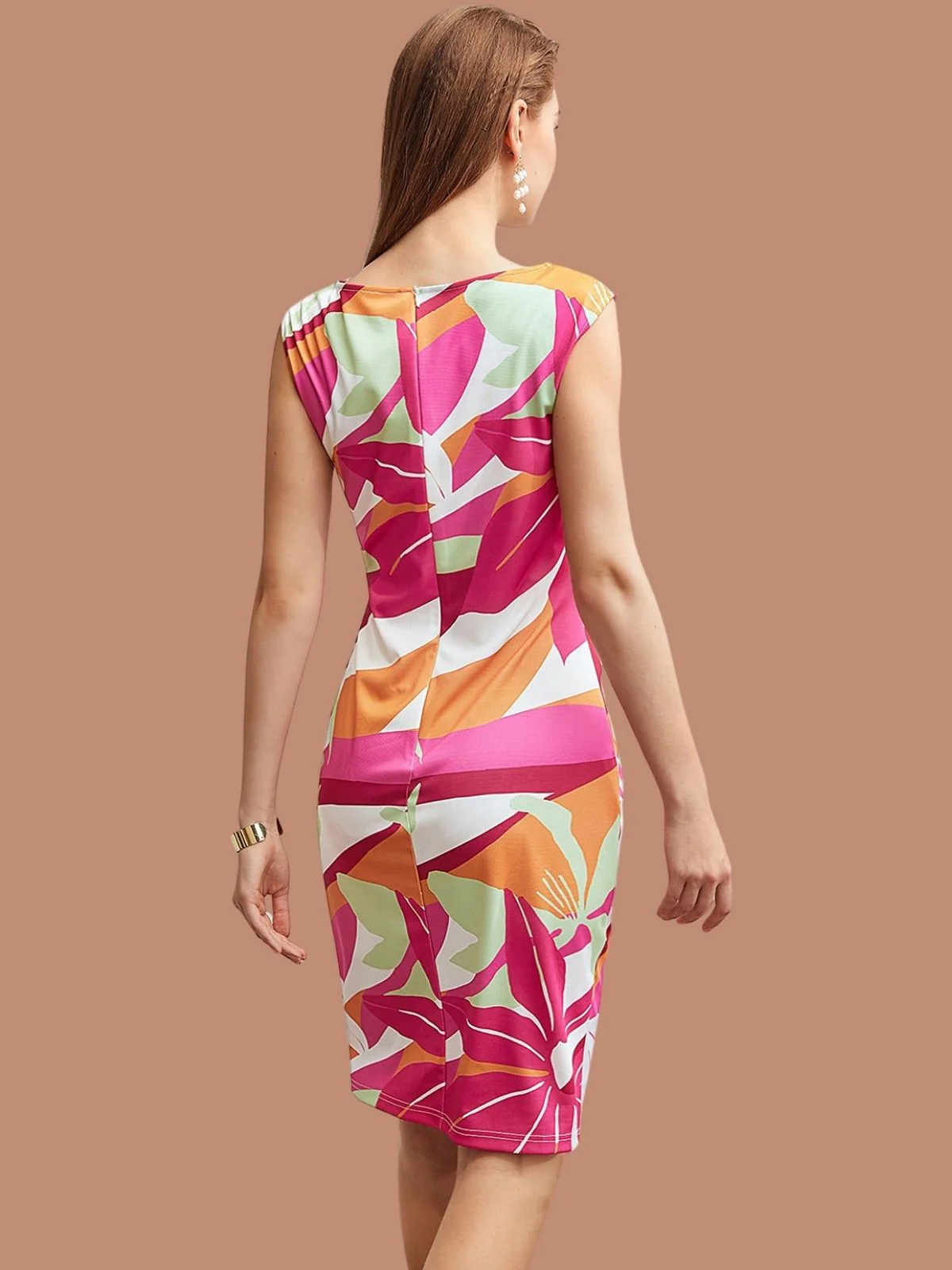 Odette Pink Knitted Printed Dress For Women - Image 3