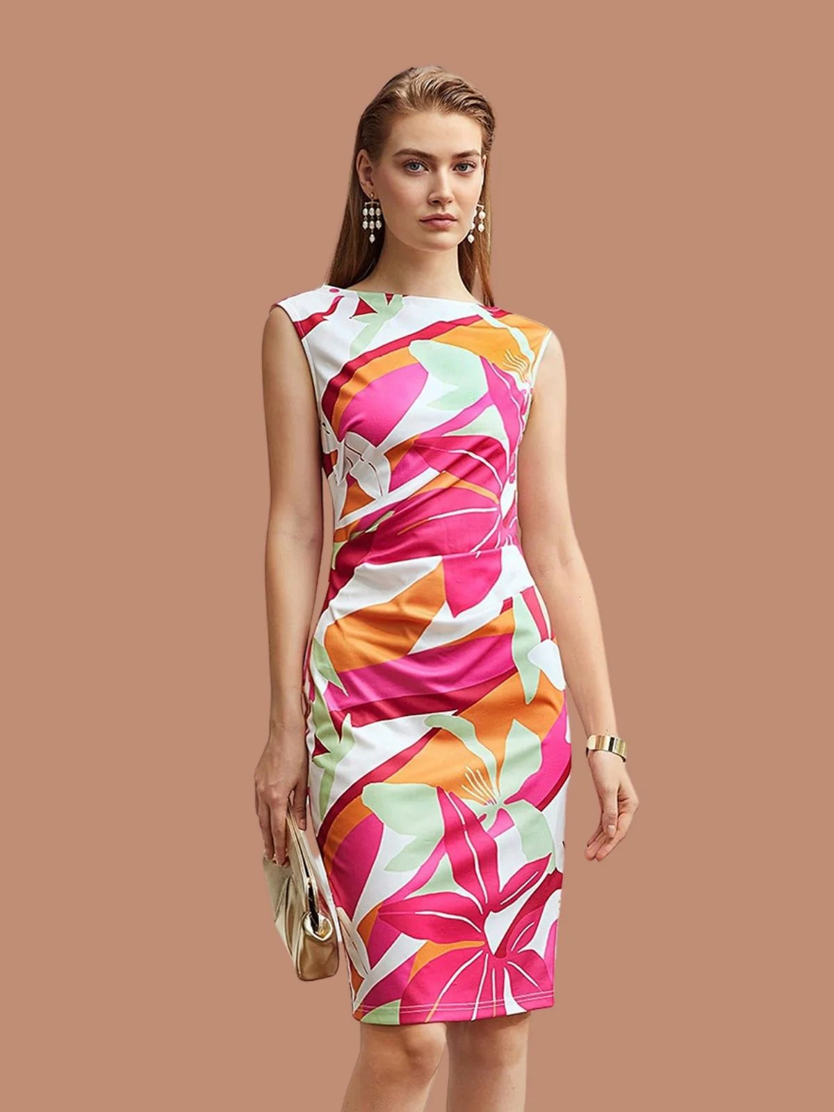Odette Pink Knitted Printed Dress For Women - Image 4