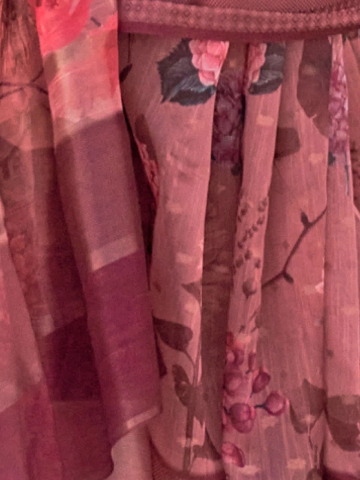 Odette Pink Linen Printed Saree With Unstitched Blouse For Women - Image 3