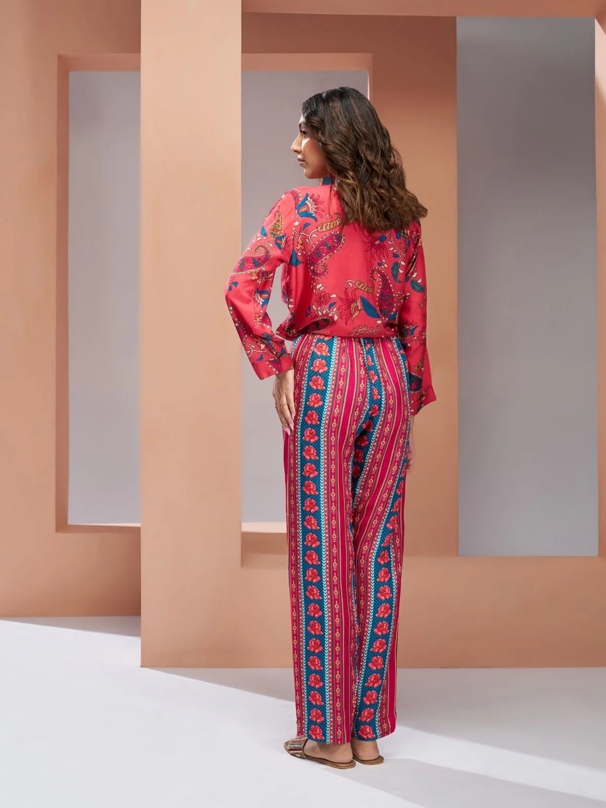 Odette Pink Linen Printed Stitched Co-Ord Set For Women - Image 4