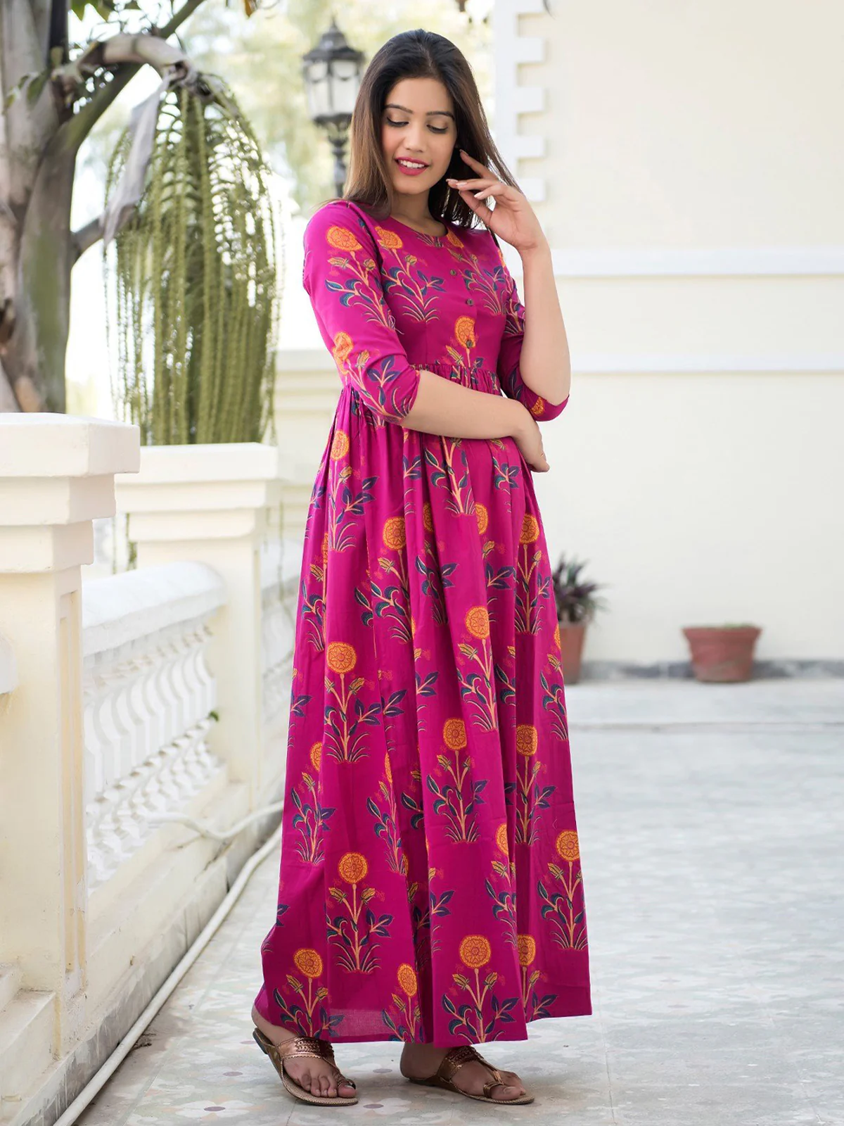 Odette Pink Muslin Stitched Gown For Women - Image 2