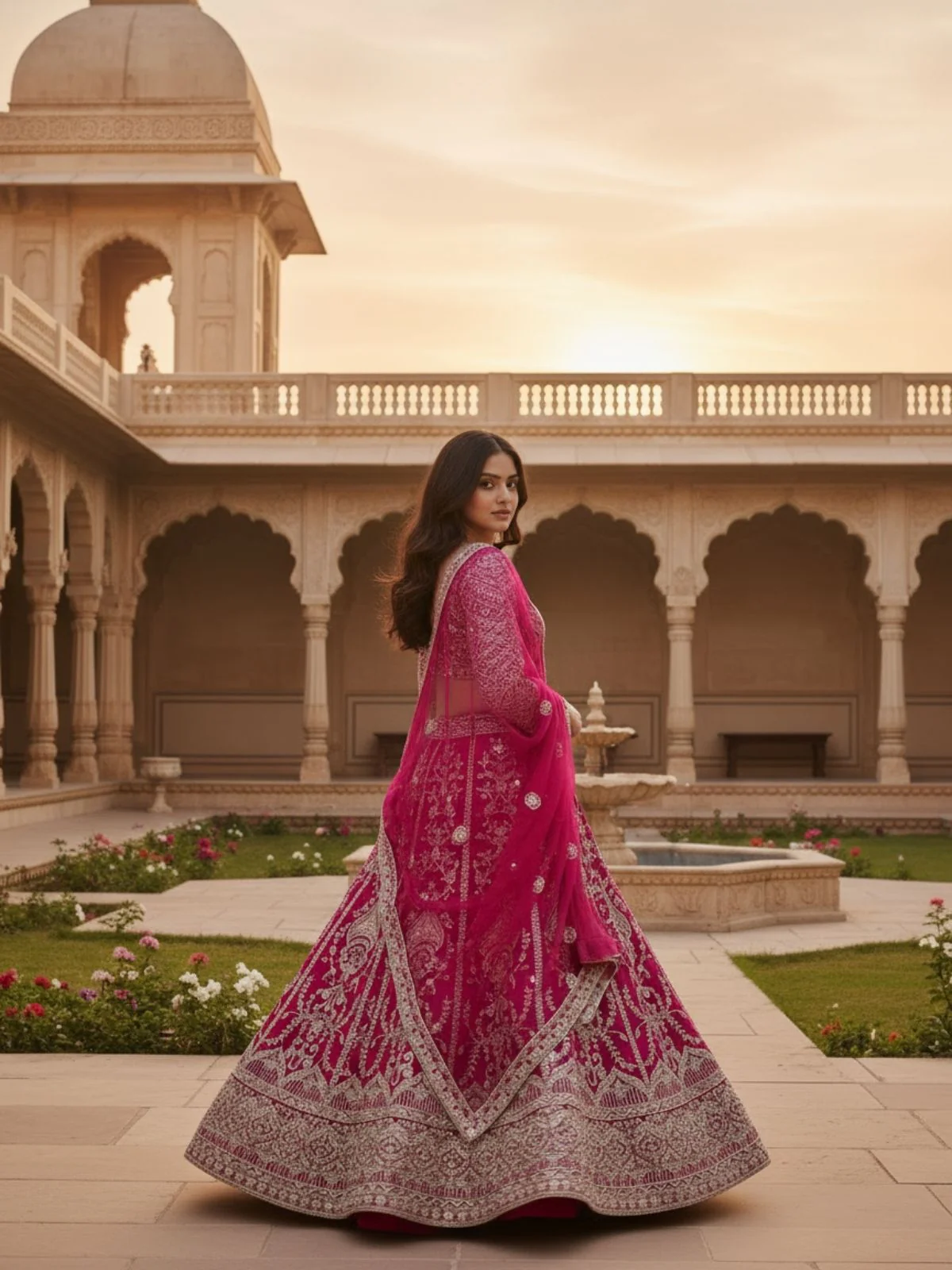 Odette Pink Net Embellished Semi Stitched Lehenga For Women - Image 3