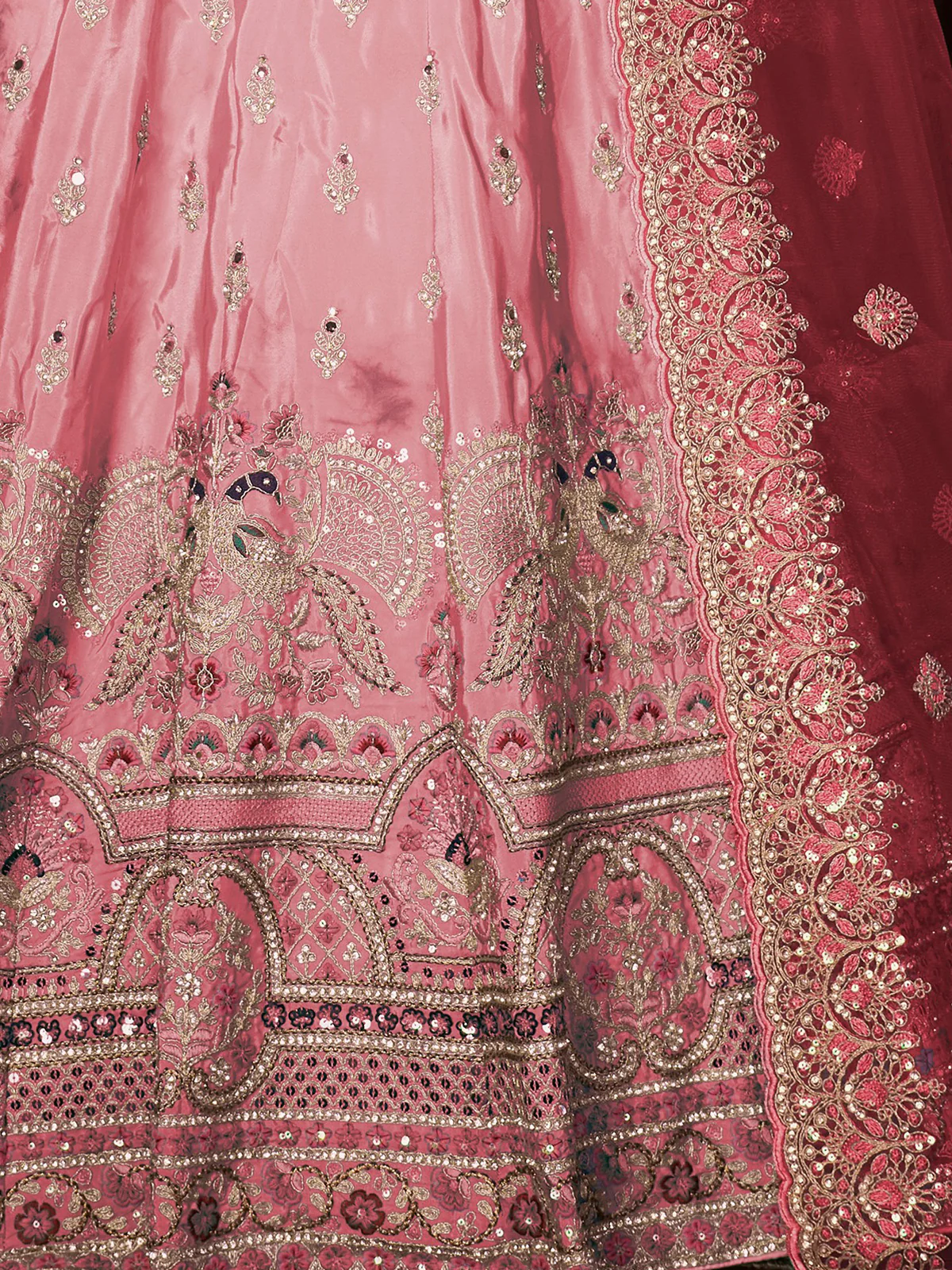 Odette Pink Net Embellished Semi Stitched Lehenga With Unstitched Blouse for Women - Image 5