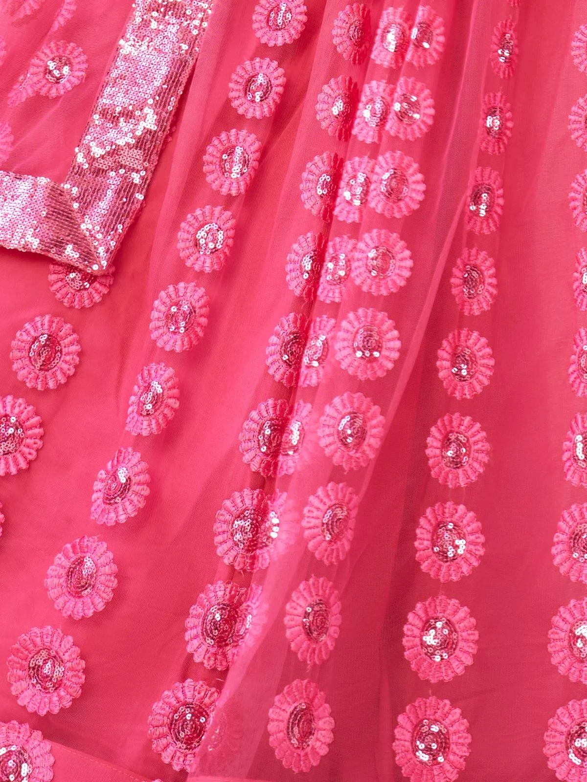 Odette Pink Net Embroidered Semi Stitched Lehenga For Women - Image 5