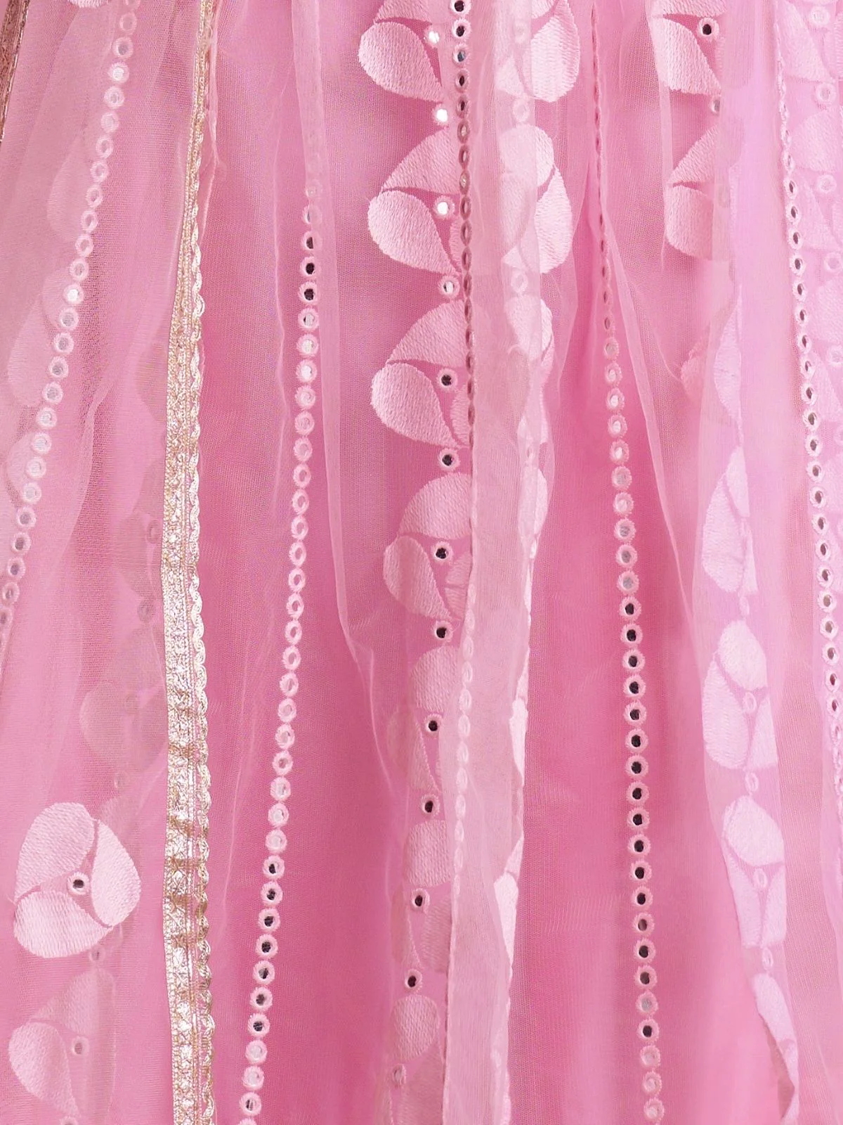 Odette Pink Net Embroidered Semi Stitched Lehenga For Women - Image 5
