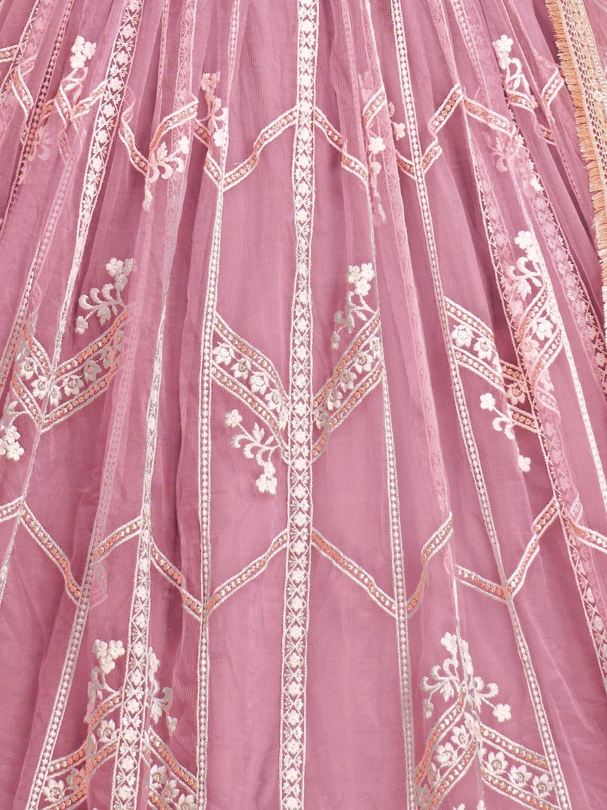 Odette Pink Net Embroidered Semi Stitched Lehenga For Women - Image 4