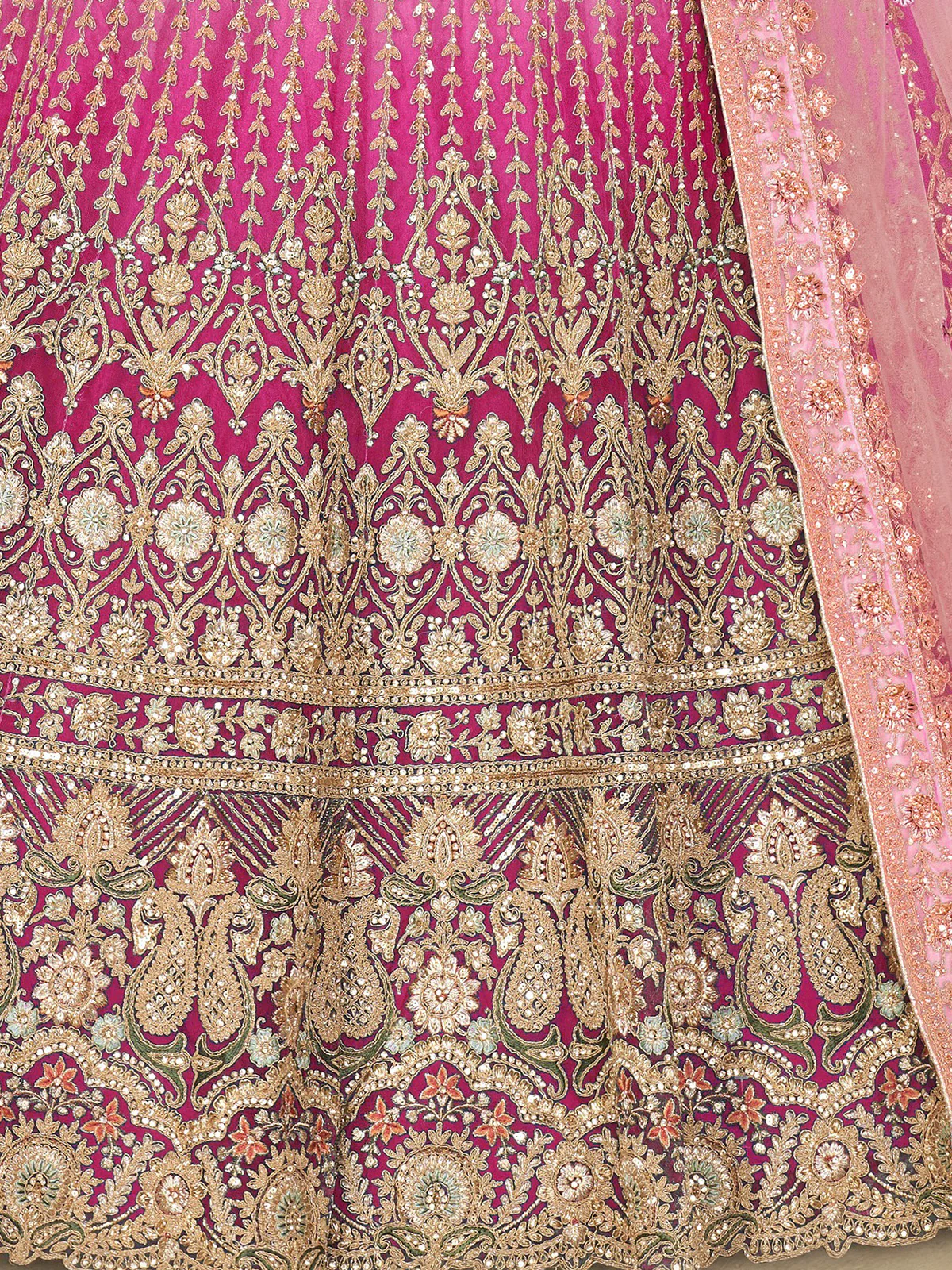 Odette Pink Net Embroidered Semi Stitched Lehenga With Unstitched Blouse for Women - Image 5