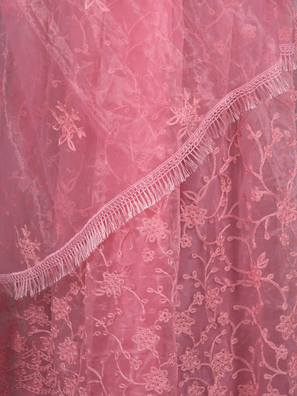 Odette Pink Net Semi Stitched Lehenga With Unstitched Blouse For Women - Image 5