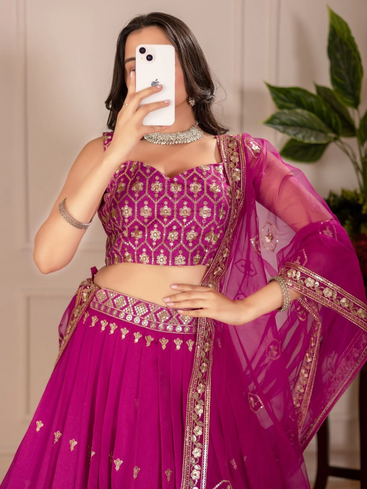 Odette Pink Ombre Silk Blend Embroidered Semi-Stitched lehenga For Women - Image 3