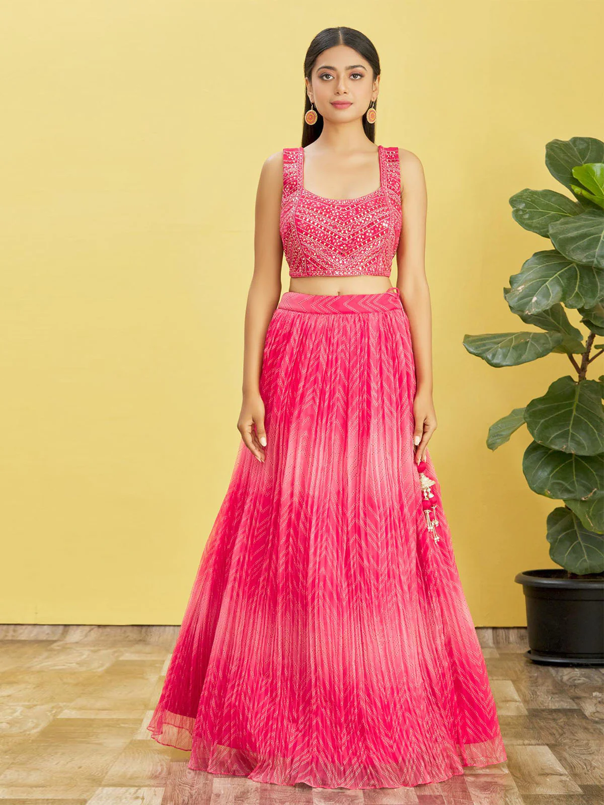 Odette Pink Organza Embellished Semi Stitched Lehenga With Unstitched Blouse For Women - Image 3