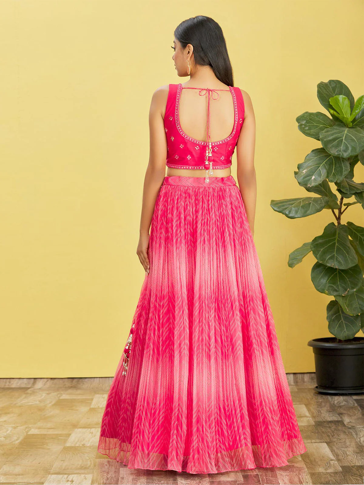 Odette Pink Organza Embellished Semi Stitched Lehenga With Unstitched Blouse For Women - Image 4